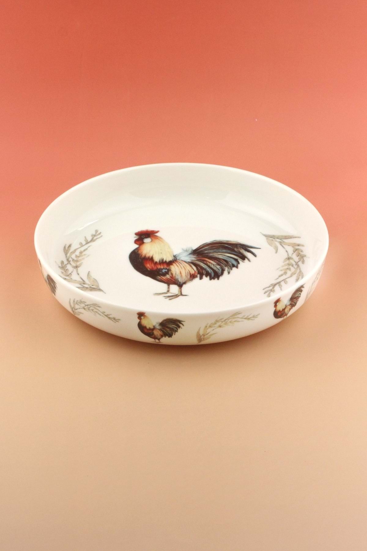 Bursa Porselen Dekor Retro horoz büyük boy porselen salata kasesi