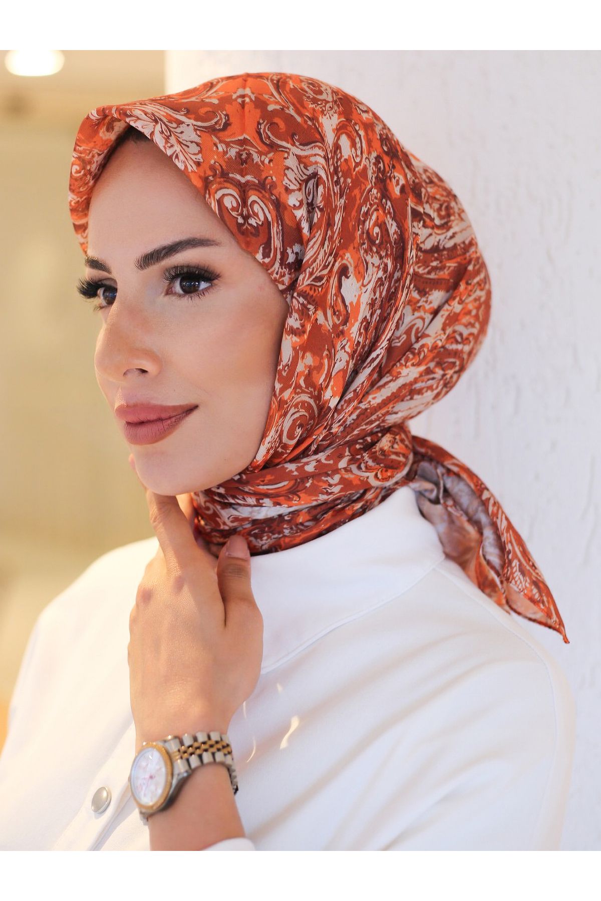 efdal şal eşarp-Flora Pattern Imported Cotton Scarf 3