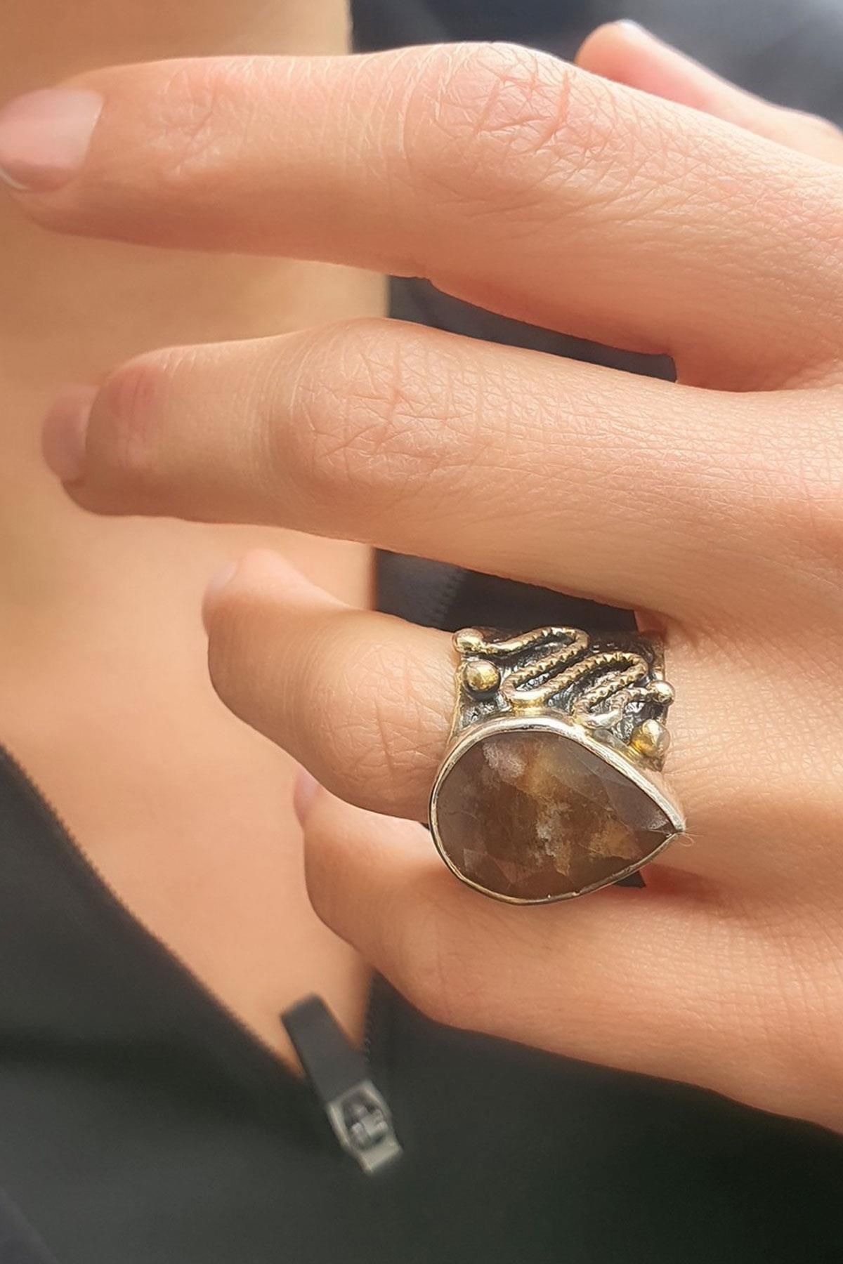 OSESHOP Akik taşlı 925ayar gümüş Tasarım Ayarlanabilir Yüzük