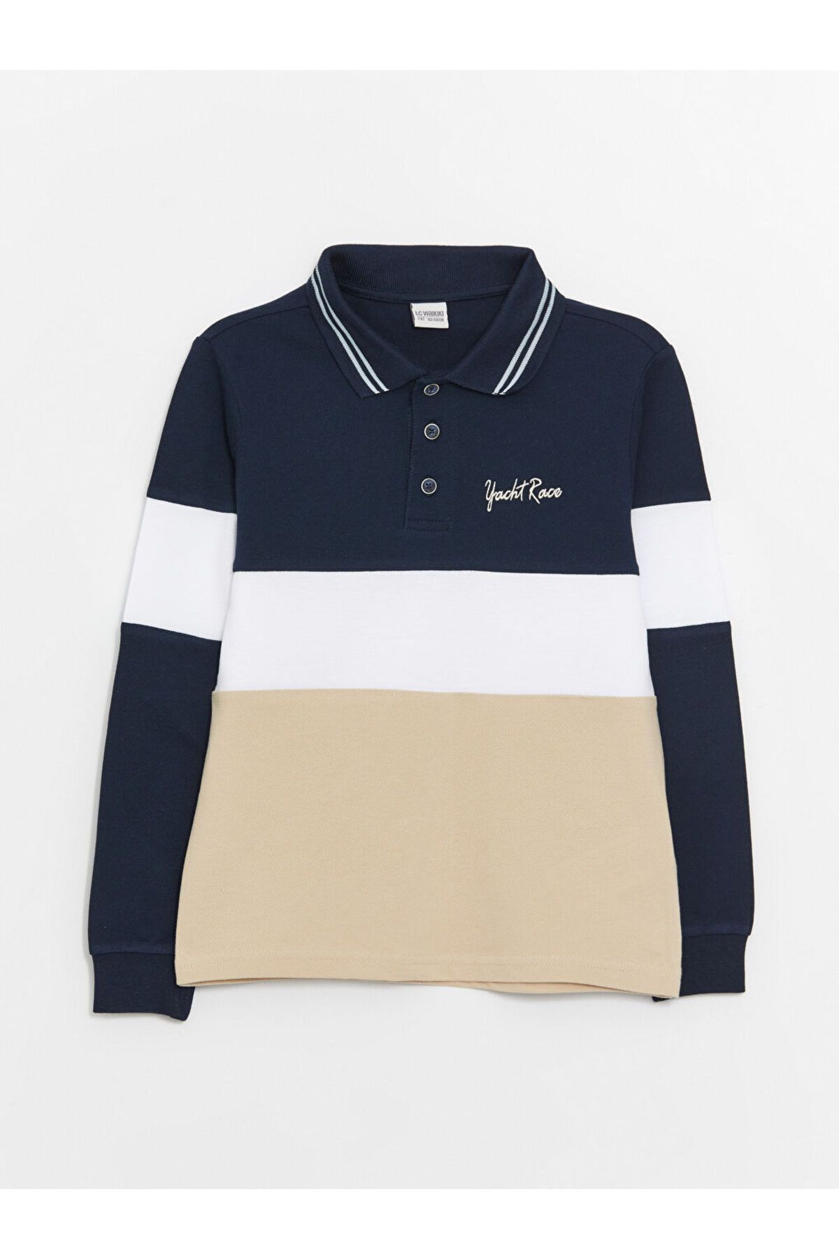 LC Waikiki LCW Kids Lacivert Polo Yaka Renk Bloklu Uzun Kollu Erkek Çocuk Tişört S4G839Z4NVY25