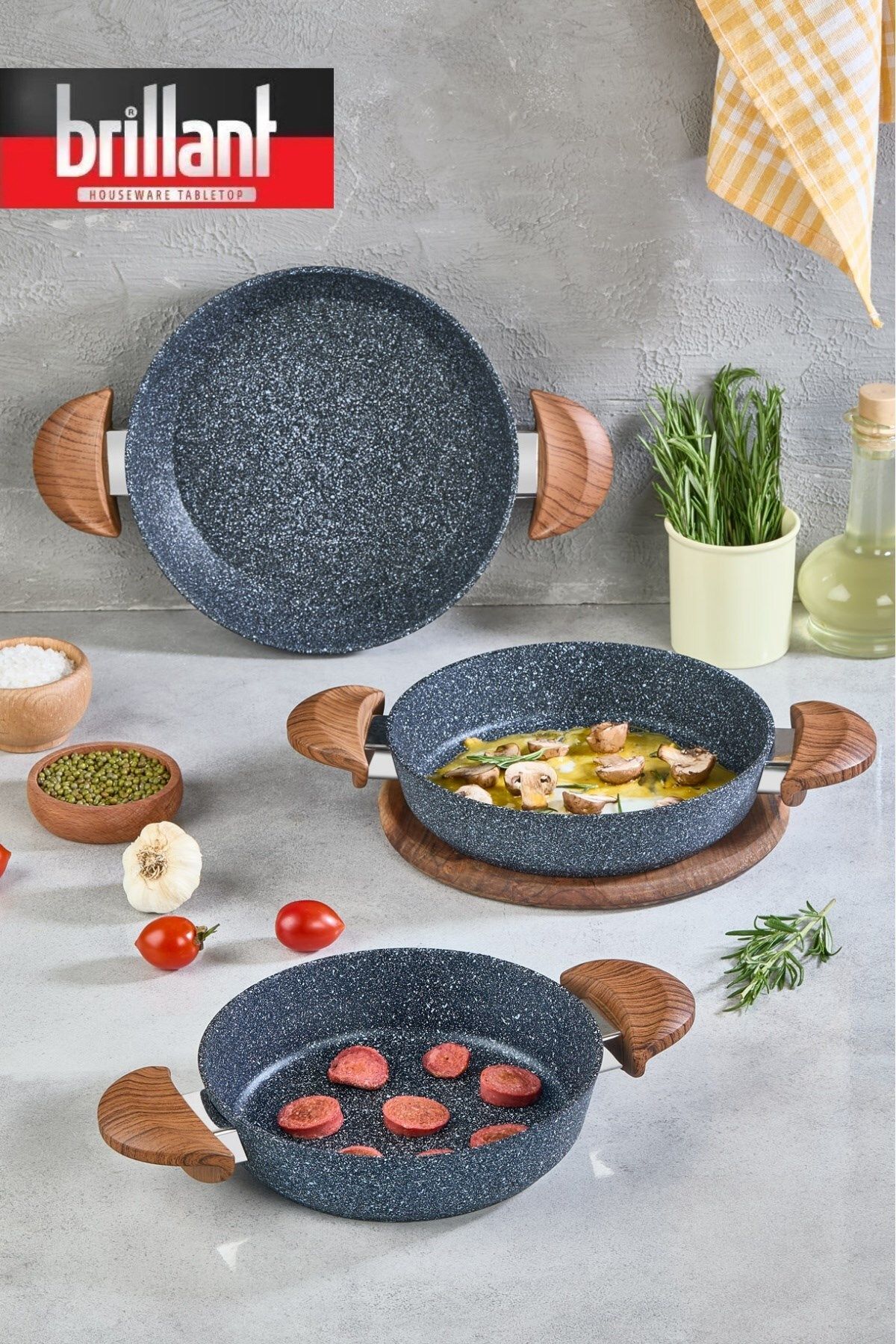Brillant Alpha Bio Granit 3'lü Sahan Seti 20-22-24 cm