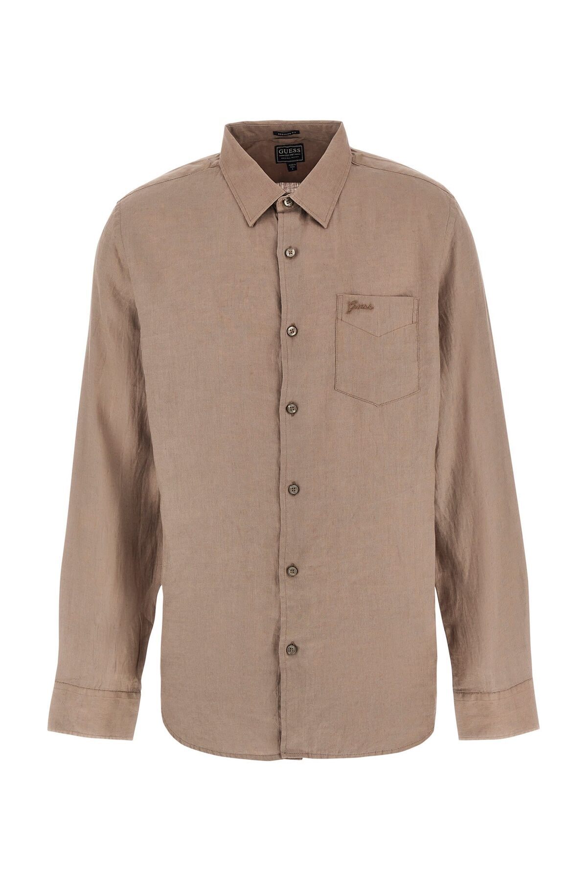 گس پیراهن مردانه ساده قهوه ای معمولی M2YH44WERX0G1O5_LS ISLAND LINEN SHI