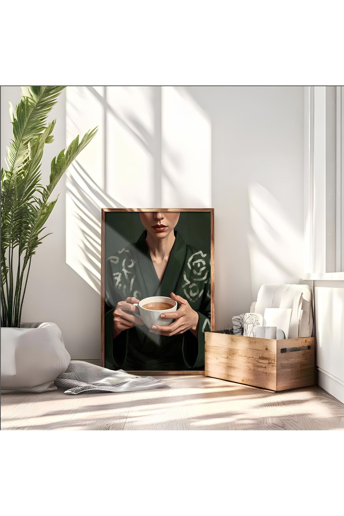 sames decoration Kahve içen kadın temalı sanatsal tasarım - Tekli tablo