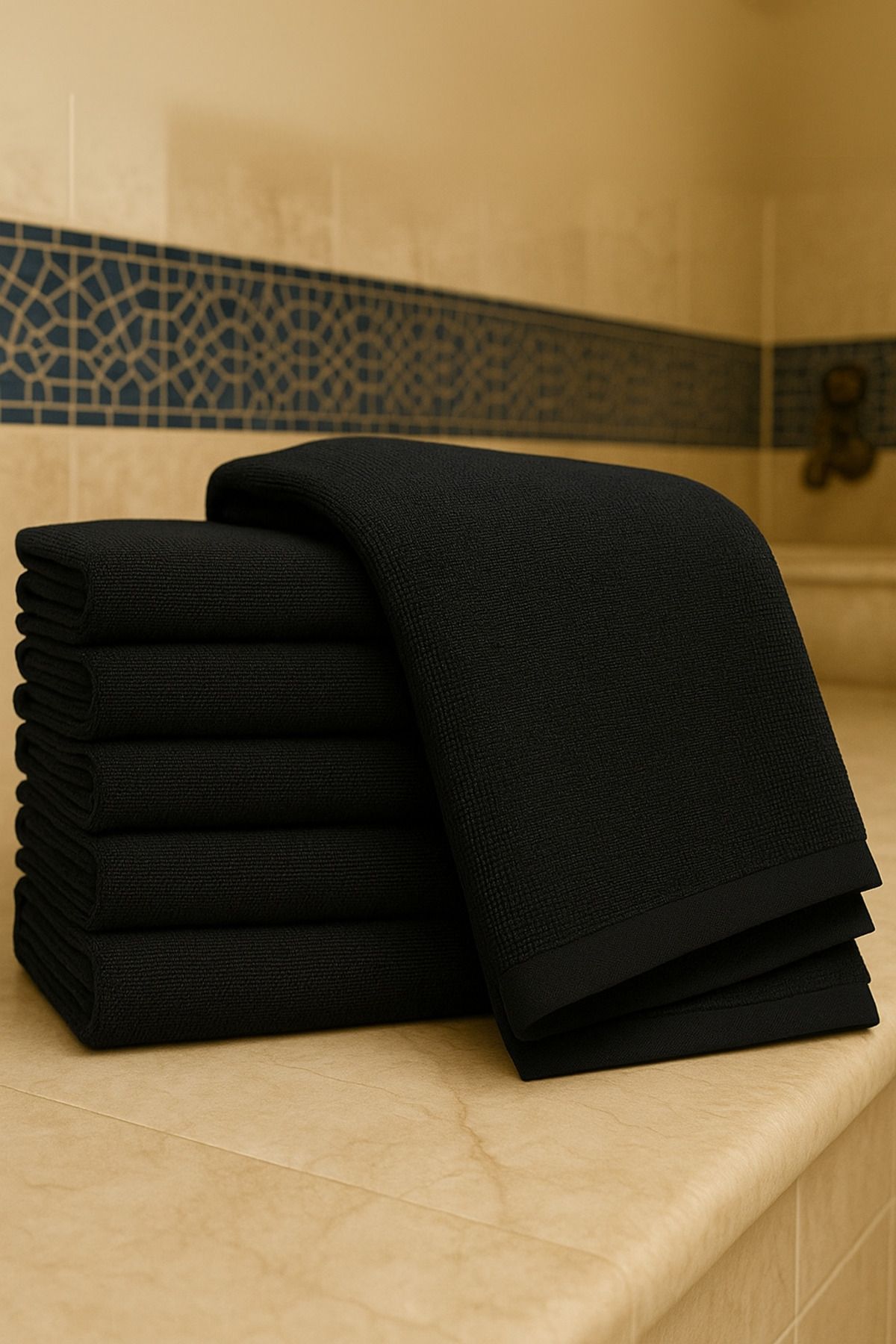 S&R 6 Adet 70x140 cm Siyah Hamam Banyo Havlusu Kuaför Berber Havlusu