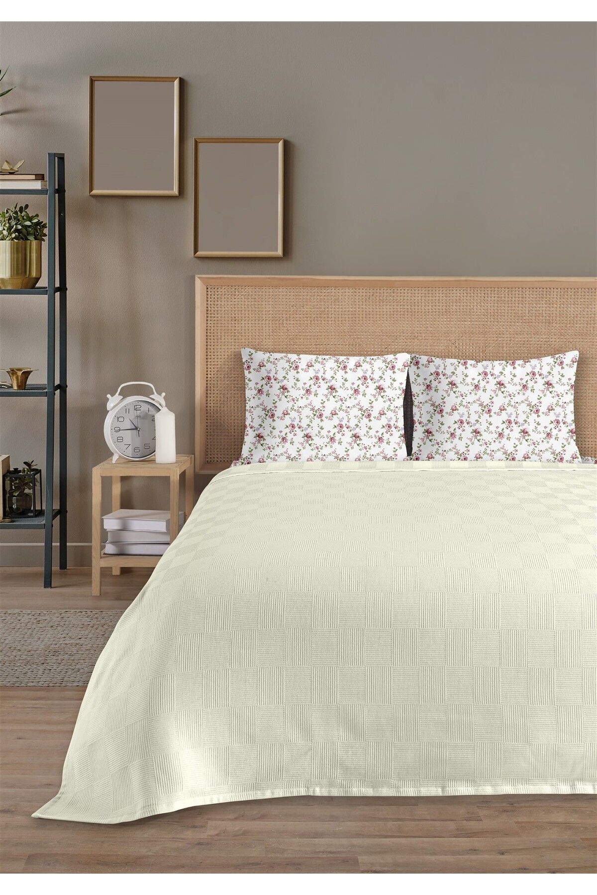 HomeBerry %100 Pamuk Lidia Krem Çift Kişilik Pike Takımı 200 x 230 cm