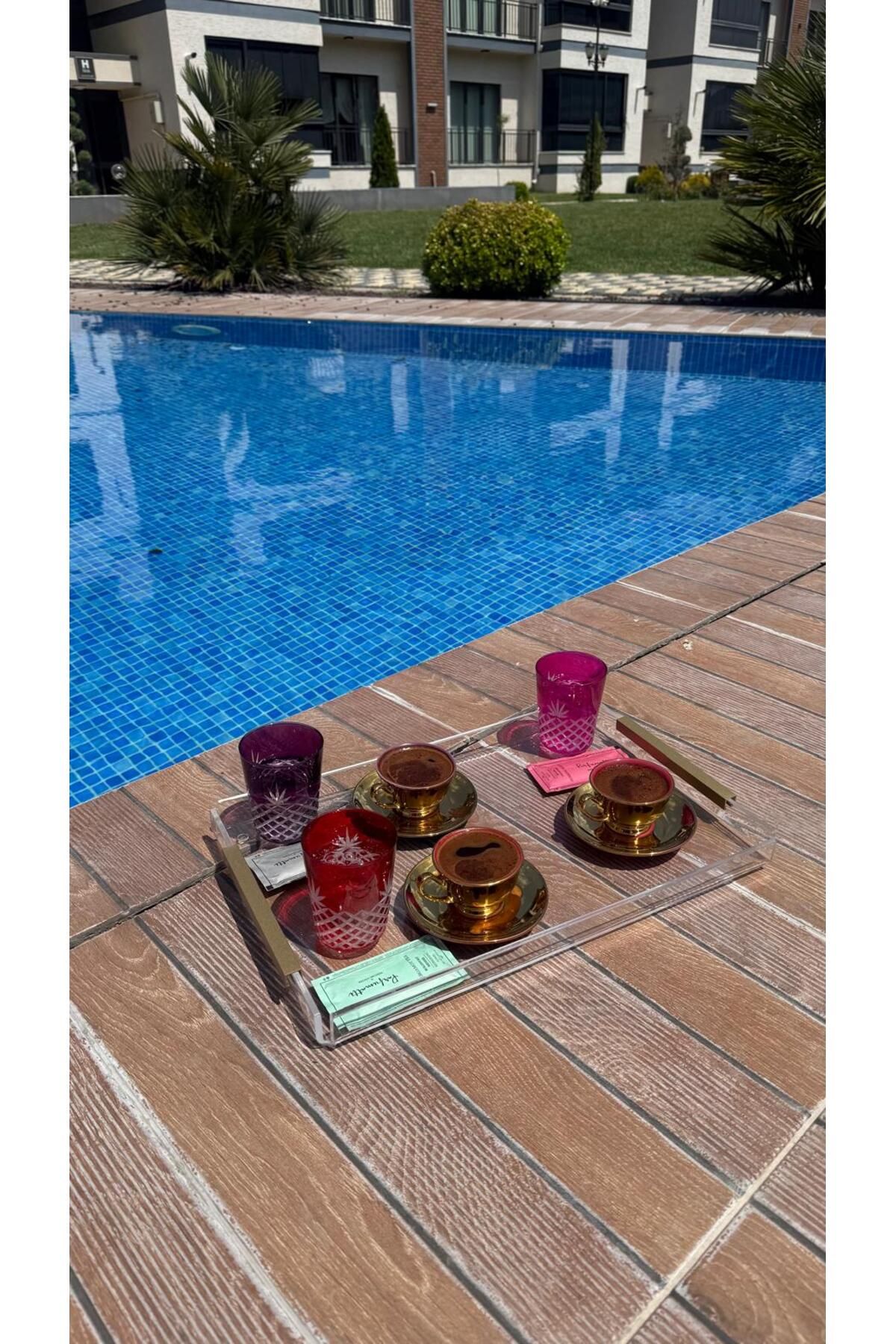 HİD DESIGN 4-6 Kişilik Kahve/Çay Pleksi Tepsi Düz Kulp