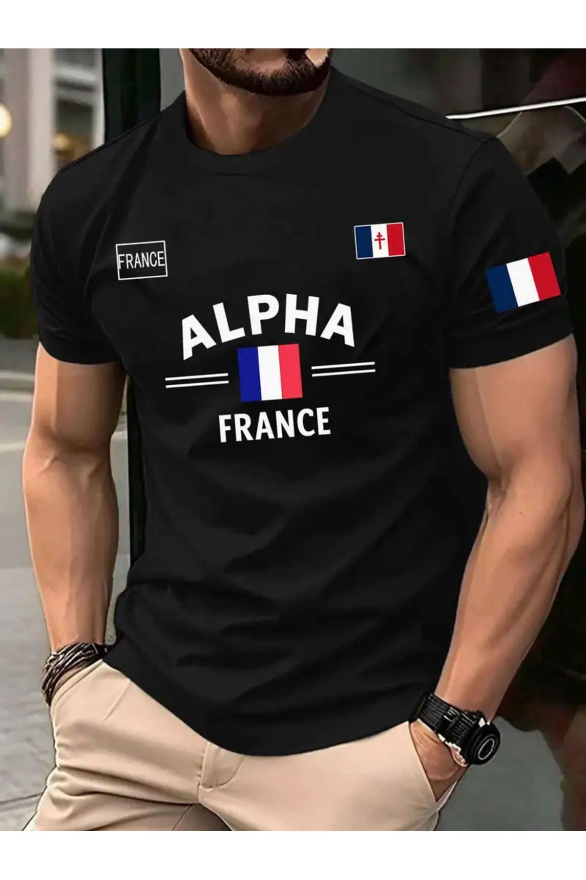 CLASİVA Alpha France Baskılı unısex Oversize Bisiklet Yaka T-shirt