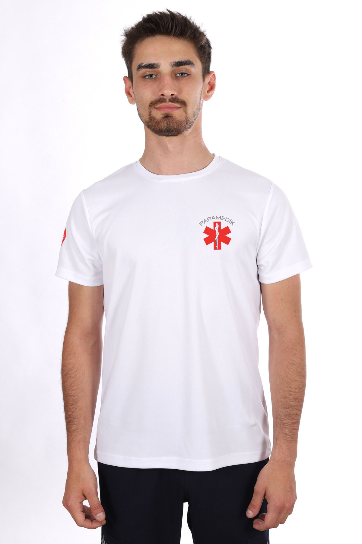 Pratik Medikal Beyaz Paramedik Dry Touch Bisiklet Yaka Tişört Unisex