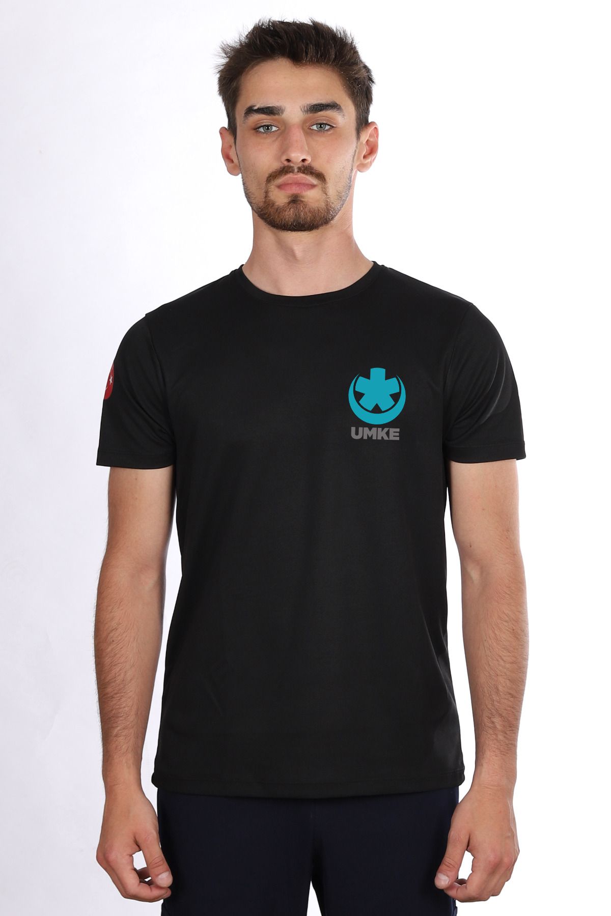 Pratik Medikal Siyah UMKE Dry Touch Bisiklet Yaka Tişört Unisex
