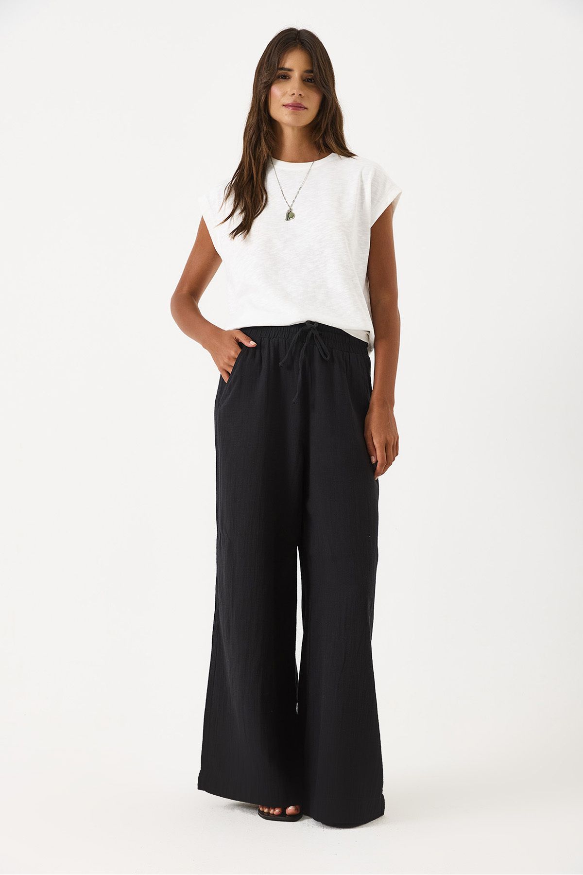 VENA Gigi Yüksek Bel Wide Leg Müslin Pantolon - SİYAH