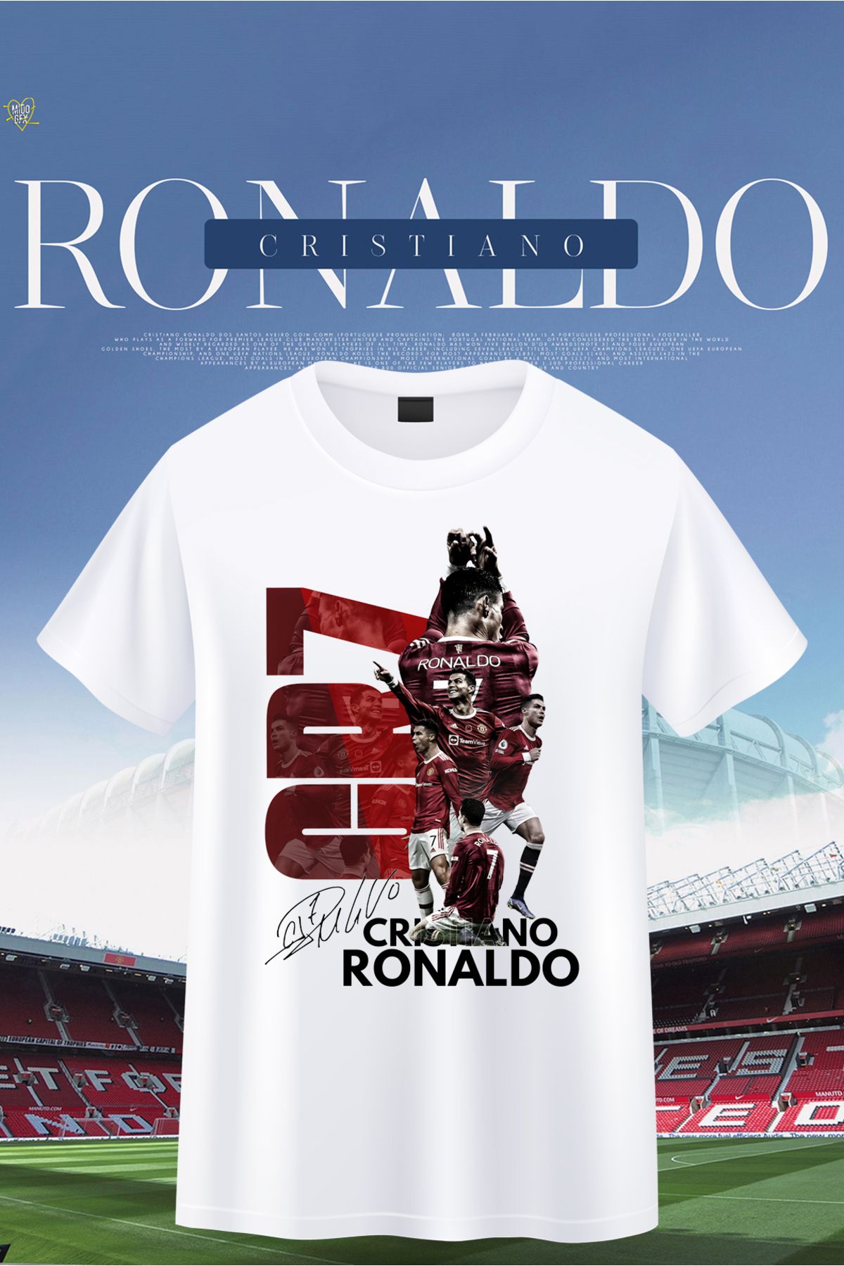 VİZYON İKRA Forma CR7 Ronaldo Poster Baskılı Unisex T-shirt/Tişört - TÜM YAŞ GRUPLARI