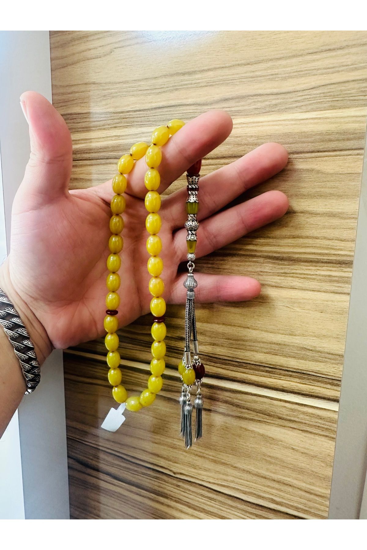 ÇELİKSİLVERTAKI Gümüş Püsküllü Kehribar Tesbih