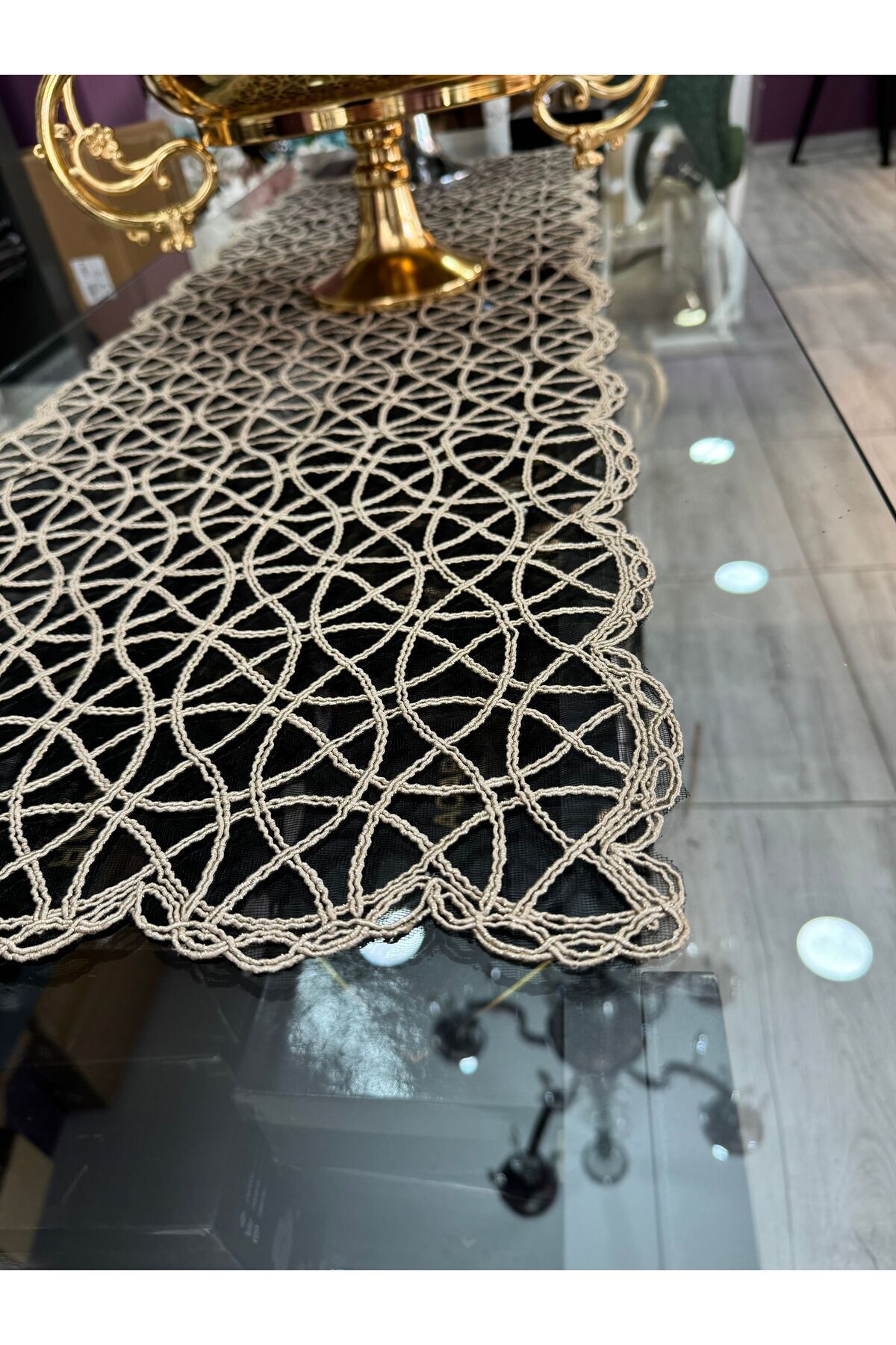 Elioure Şık Kordon İşi Runner, 35x120 cm, Gold renkli ev dekorasyonu ürünü
