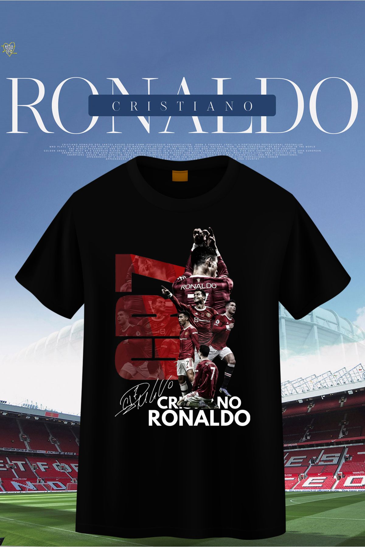 VİZYON İKRA Forma CR7 Ronaldo Poster Baskılı Unisex T-shirt/Tişört - TÜM YAŞ GRUPLARI