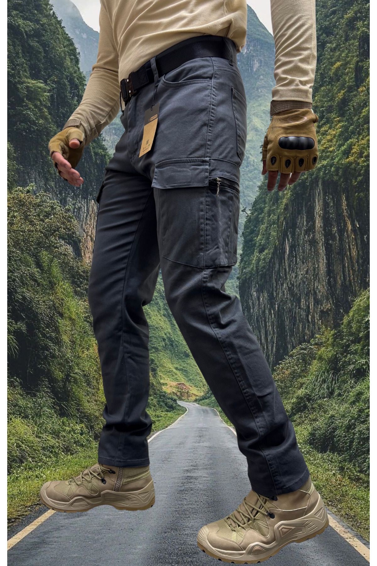 Polviton Erkek Kargo Pantolon Tactical Combat Yandan Cepli