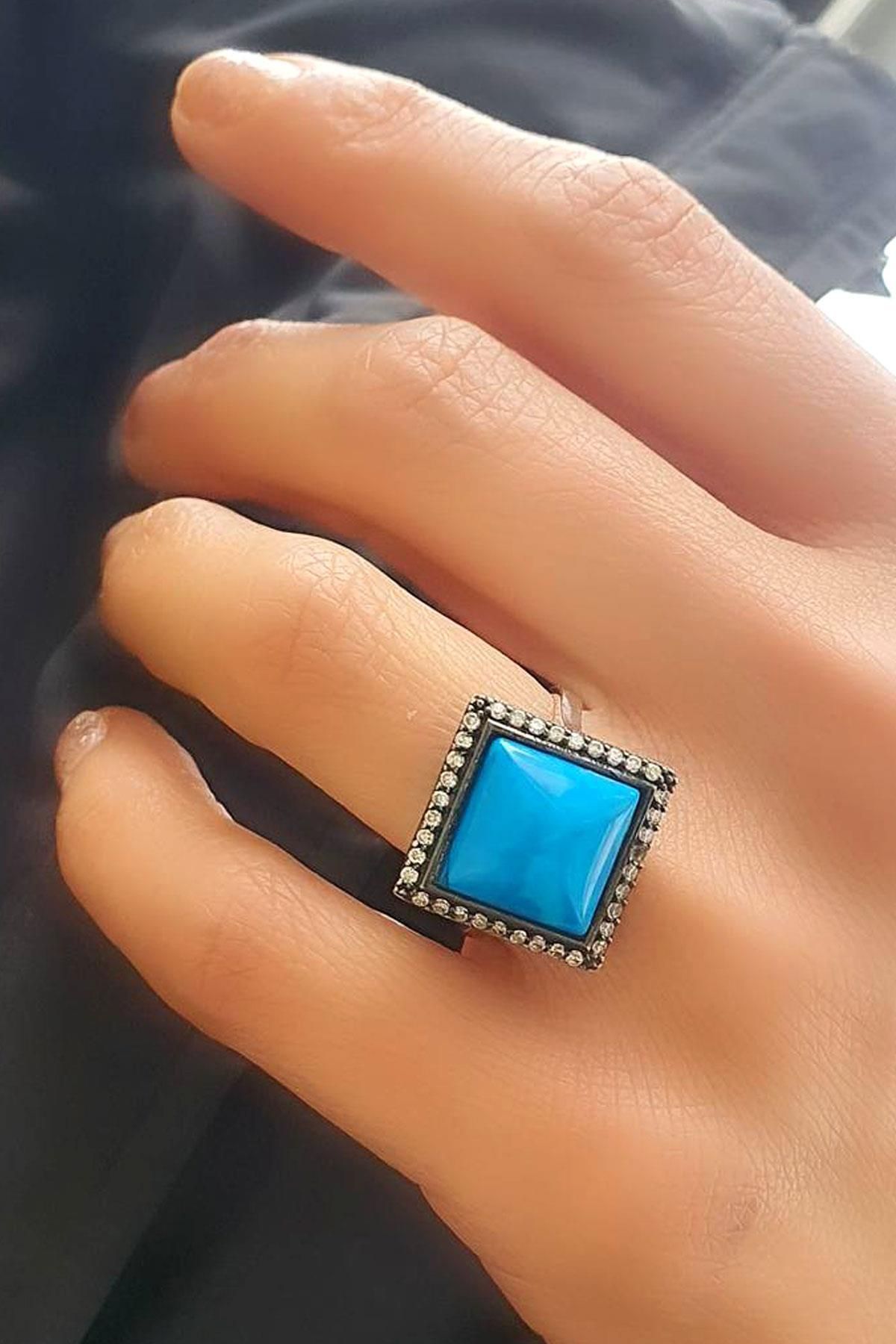 OSESHOP Turkuaz Taşlı 925 ayar Gümüş Doğal Taş Yüzük