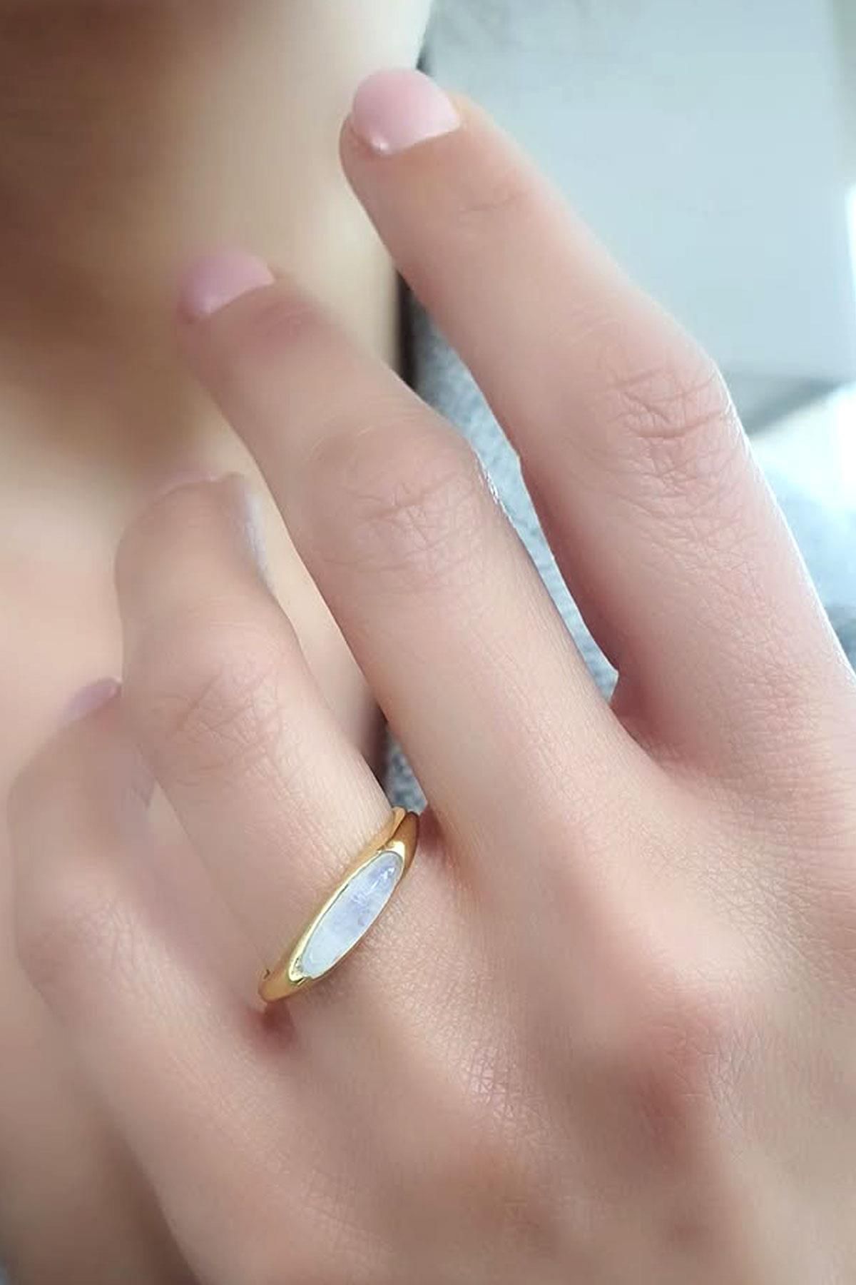 OSESHOP Ay taşı 925ayar Gümüş üzerine Altın kaplama tasarım yüzük