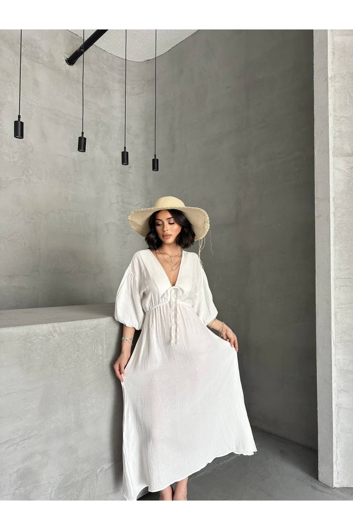 SUN STYLE MÜSLIN PAMUK KAL LASTİKLİ ELBİSE