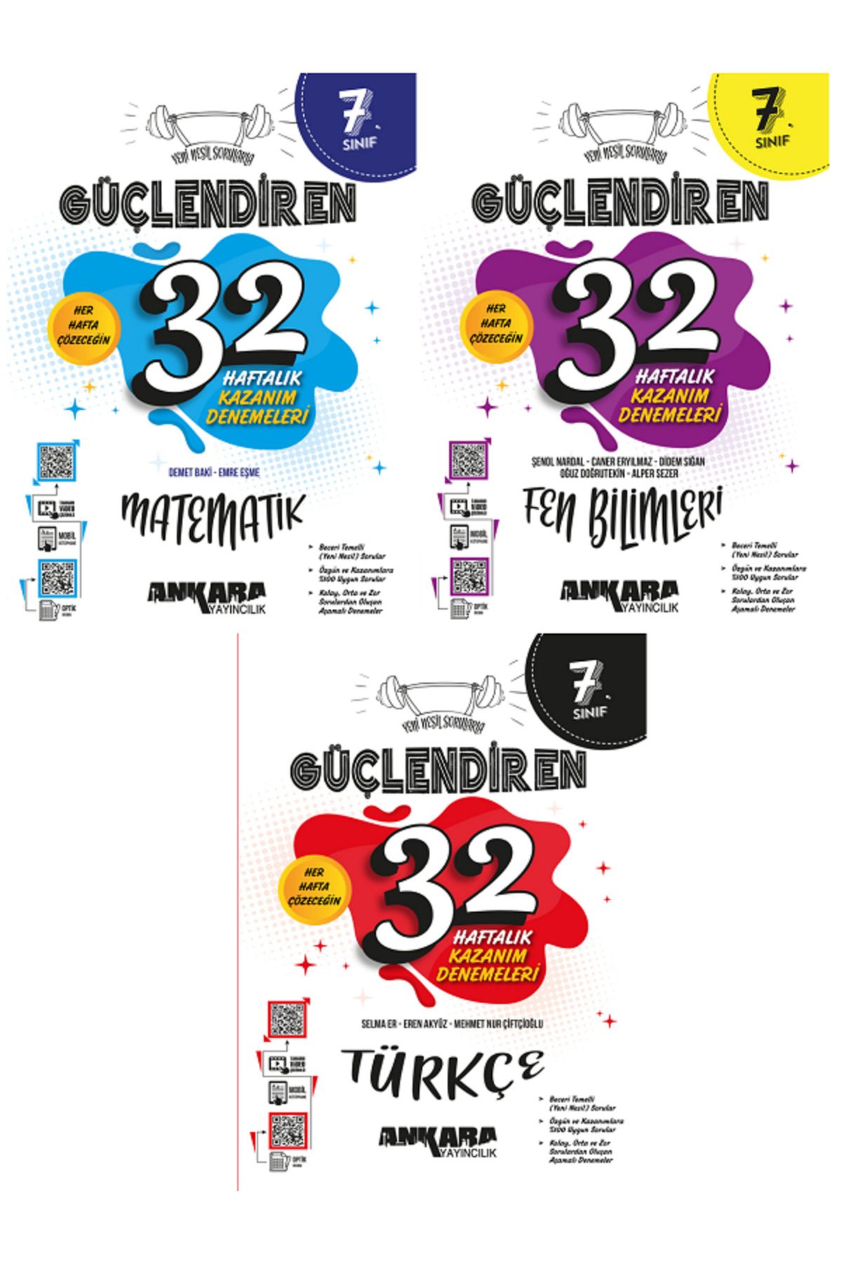 Evrensel İletişim Yayınları 7.Sınıf Ankara Güçlendiren Matematik + Fen Bilimleri + Türkçe 32 Haftalık Denemeler / 3 KİTAP