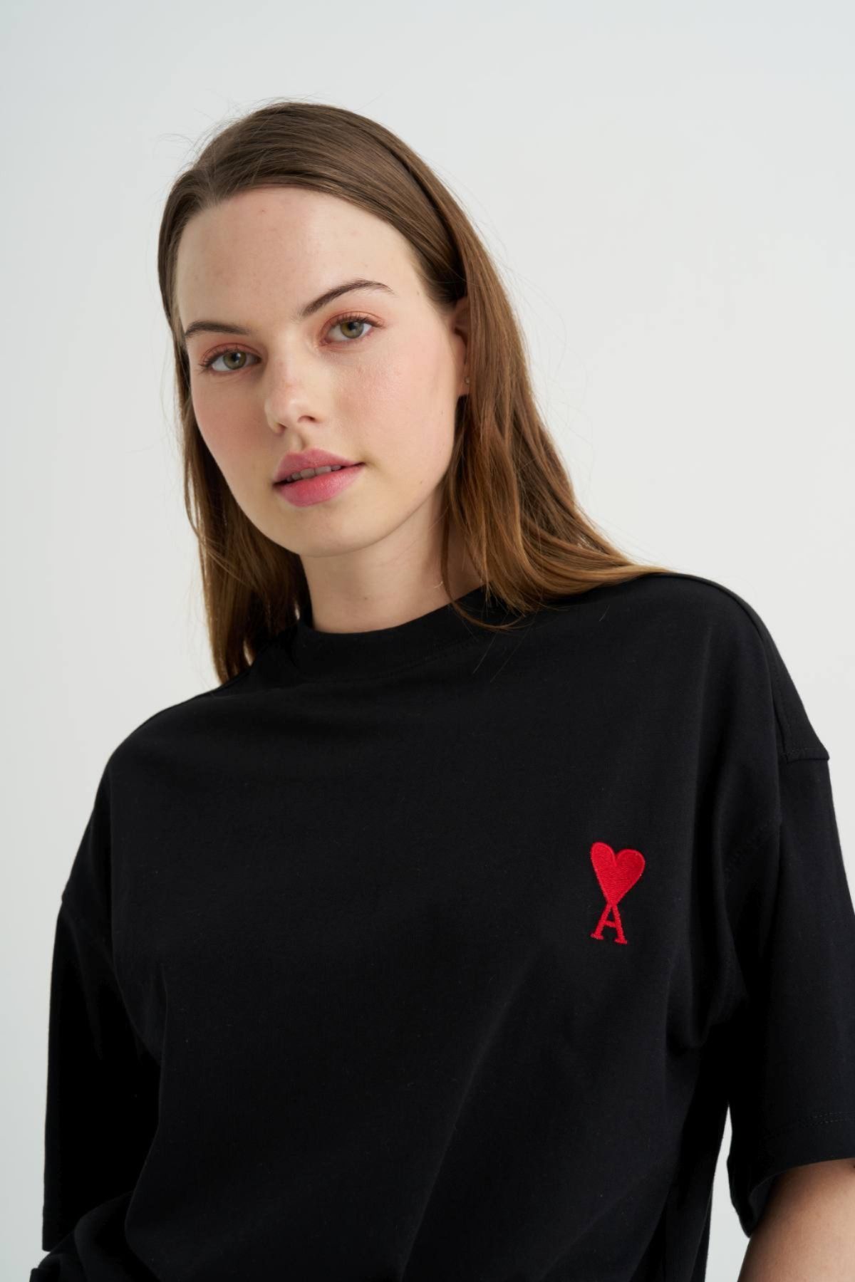 RİGALA MODEL SİYAH BİSİKLET YAKA OVERSIZE T-SHIRT