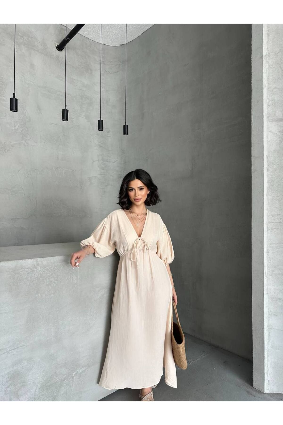 SUN STYLE MÜSLIN PAMUK KAL LASTİKLİ ELBİSE