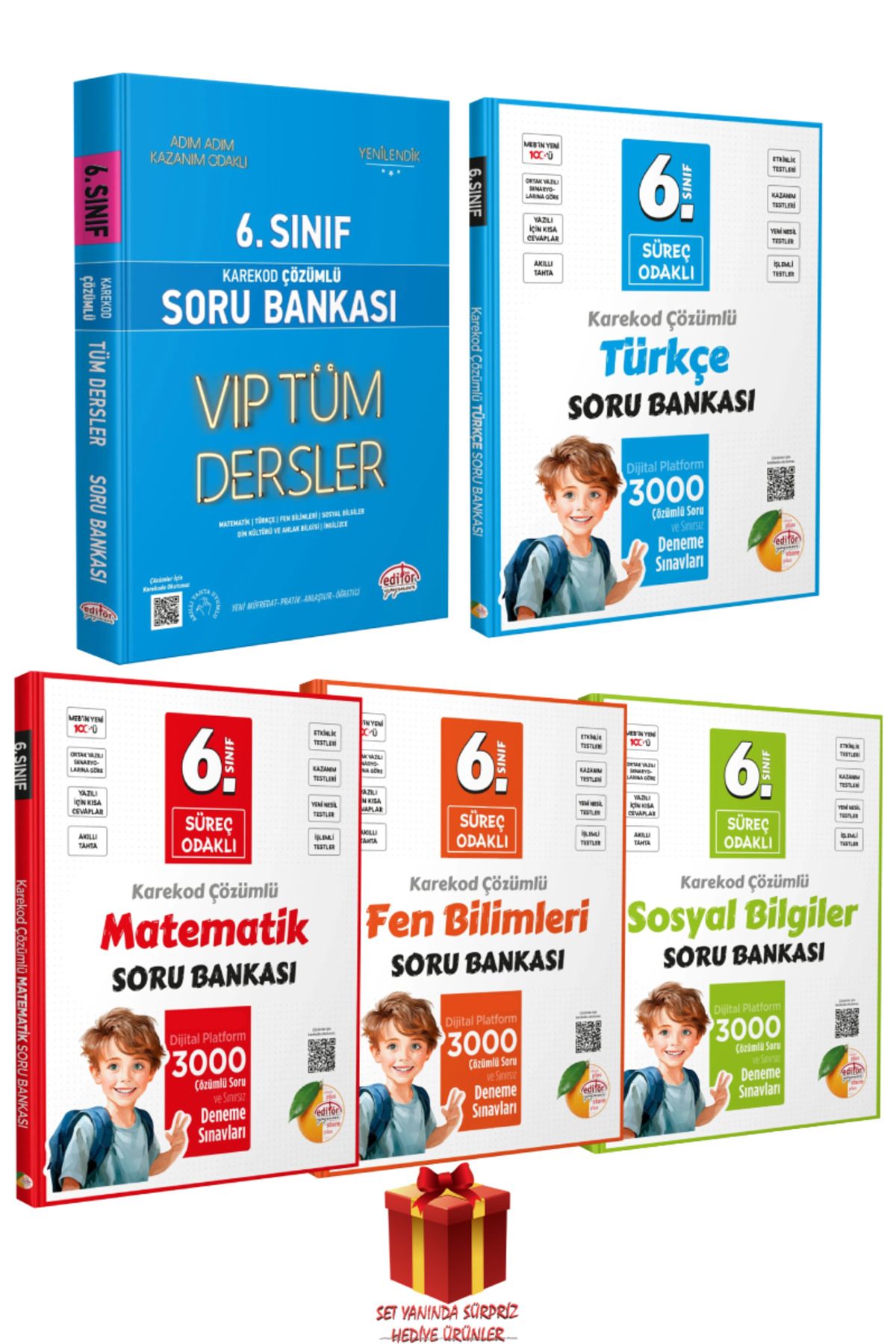 Editör Yayınevi 6. Sınıf VIP Soru Bankası+ Türkçe+ Matematik+ Sosyal Bilgiler+ Fen Bilimleri Soru Bankası+ Hediye