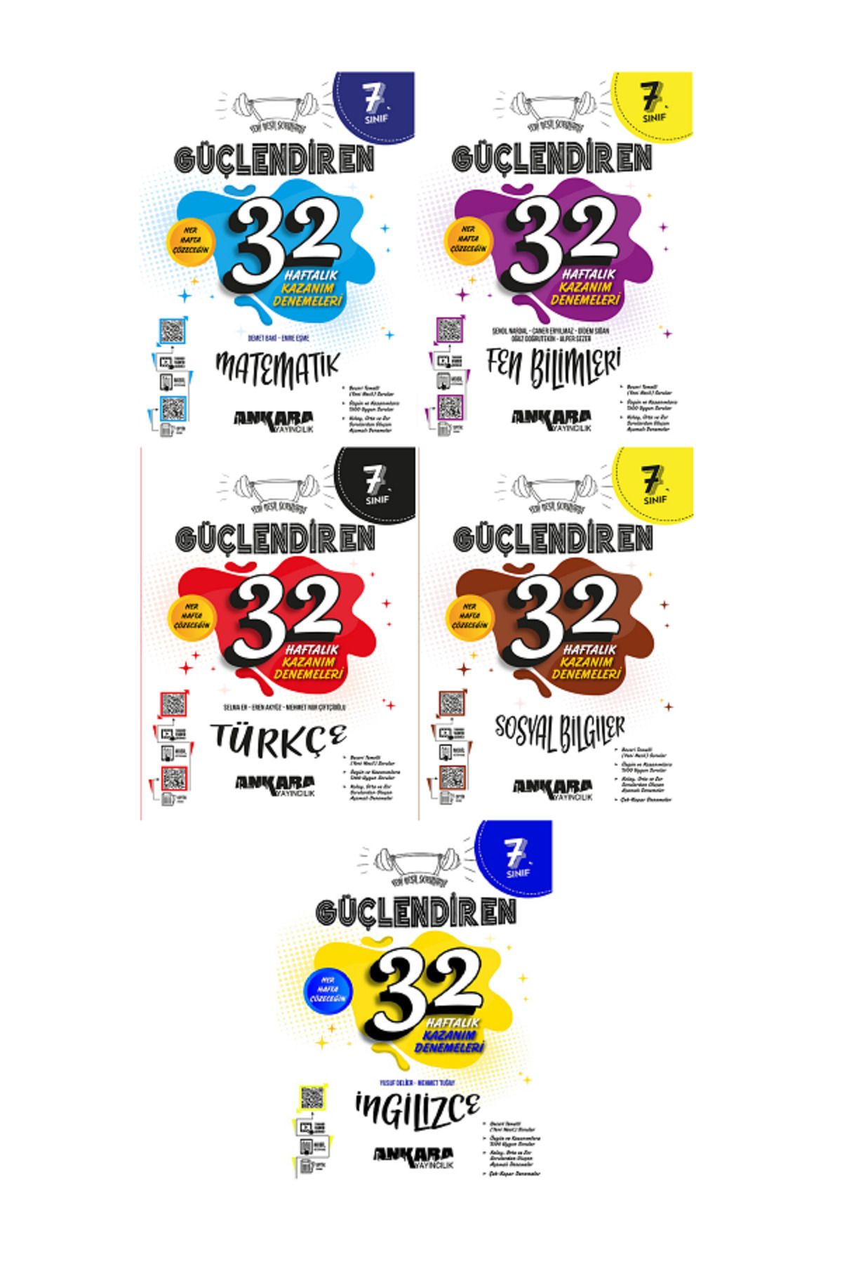 Evrensel İletişim Yayınları 7.Sınıf Ankara Güçlendiren Matematik + Fen + Türkçe + Sosyal + Din 32 Haftalık Denemeler / 5 KİTAP