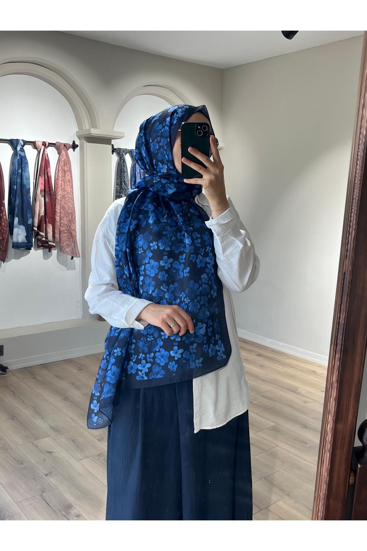 Merwiss Blom Desen Soft Lacivert Şal