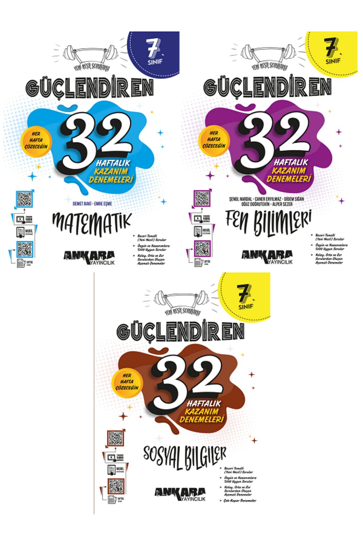 Evrensel İletişim Yayınları 7.Sınıf Ankara Güçlendiren Matematik + Fen Bilimleri + Sosyal Bilgil 32 Haftalık Denemeler / 3 KİTAP
