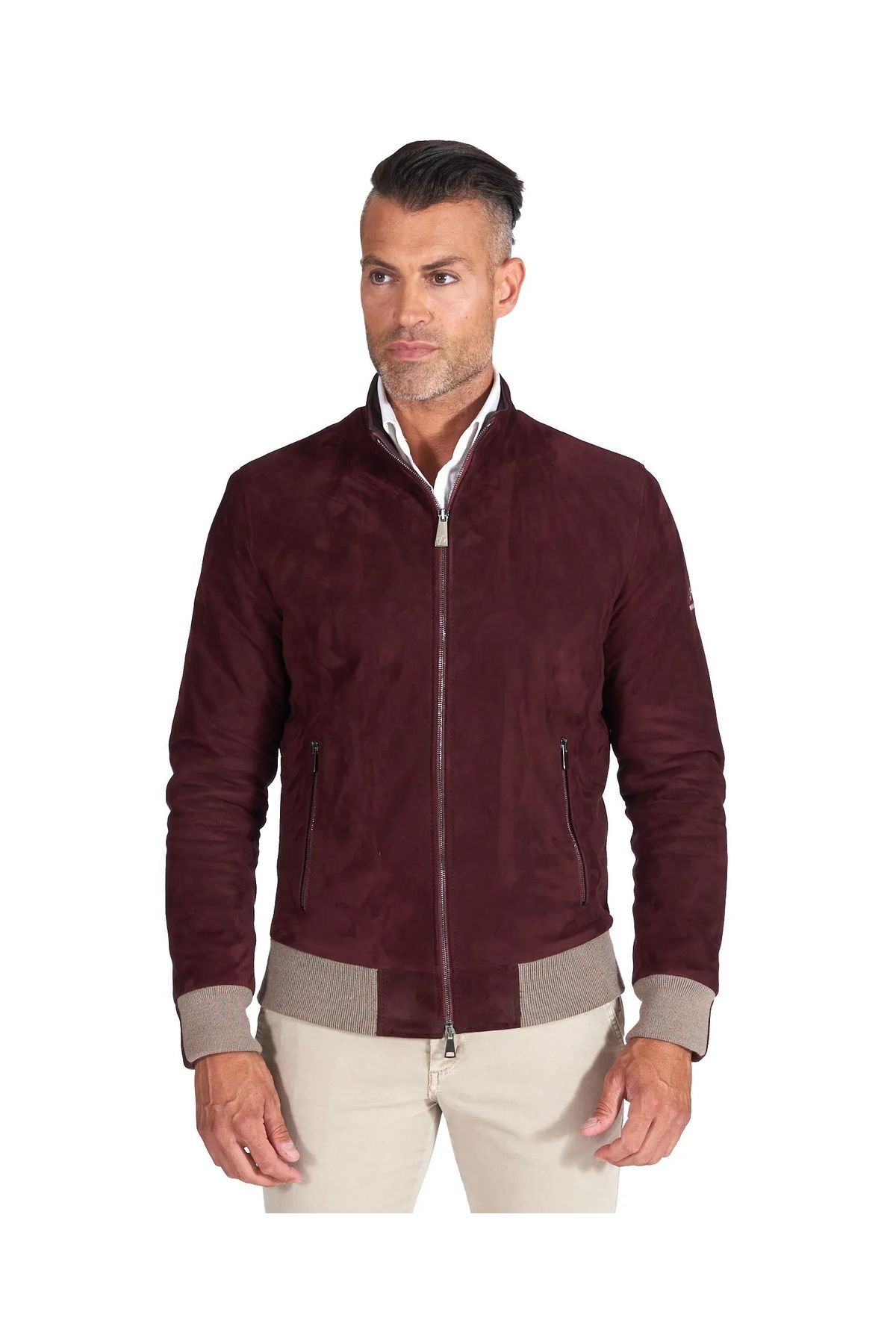 By Marki Marki Erkek Bordo Hakiki Süet Deri Ceket – Fermuarlı, Astarlı, 4 Cepli, 67 cm - 504422