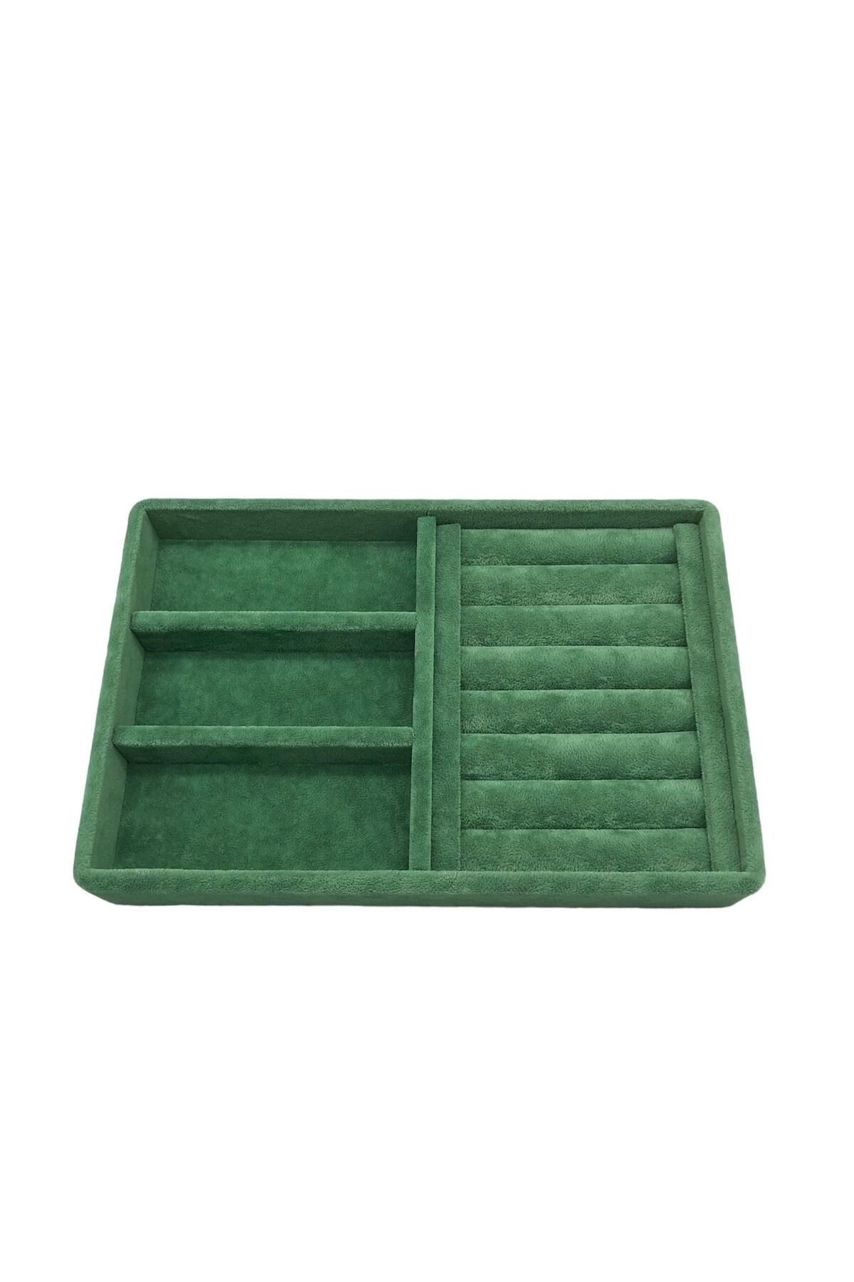 teknotrust Yeşil Süet Kumaş Takı Saklama Standı, 22x14 cm, Çekmece İçi Organizatör