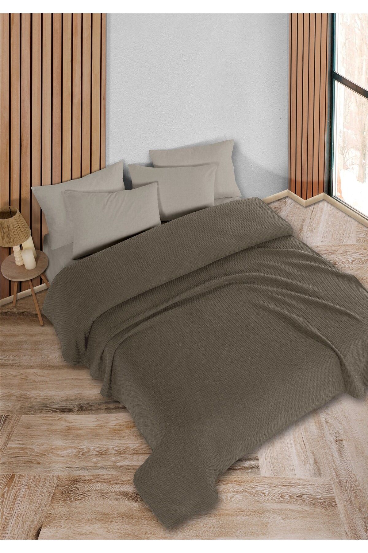 HomeBerry Adaline Açık Kahve Çift Kişilik Pike Takımı 200 x 230 cm