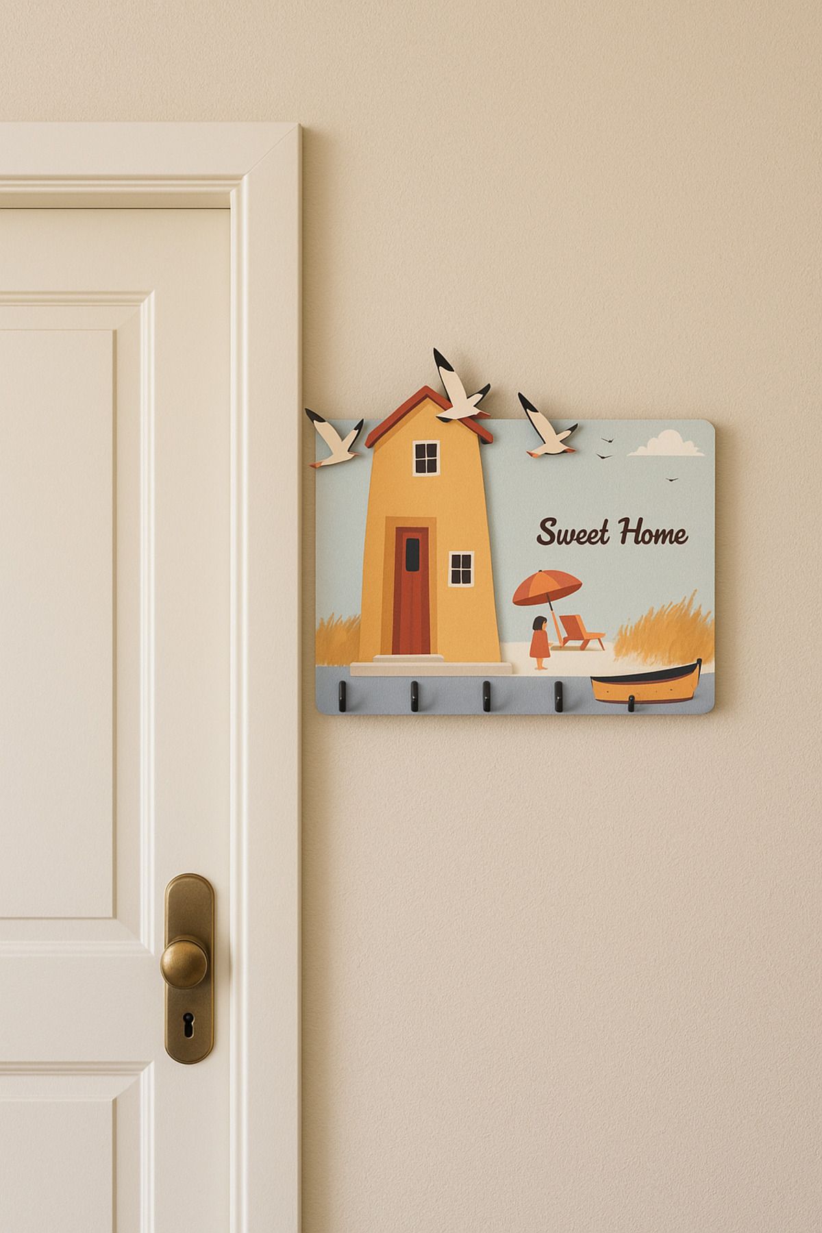 LudenHome Sahil Temalı Boyutlu Soft Anahtarlık Dekoratif Duvar Askısı 17 x 23 CM