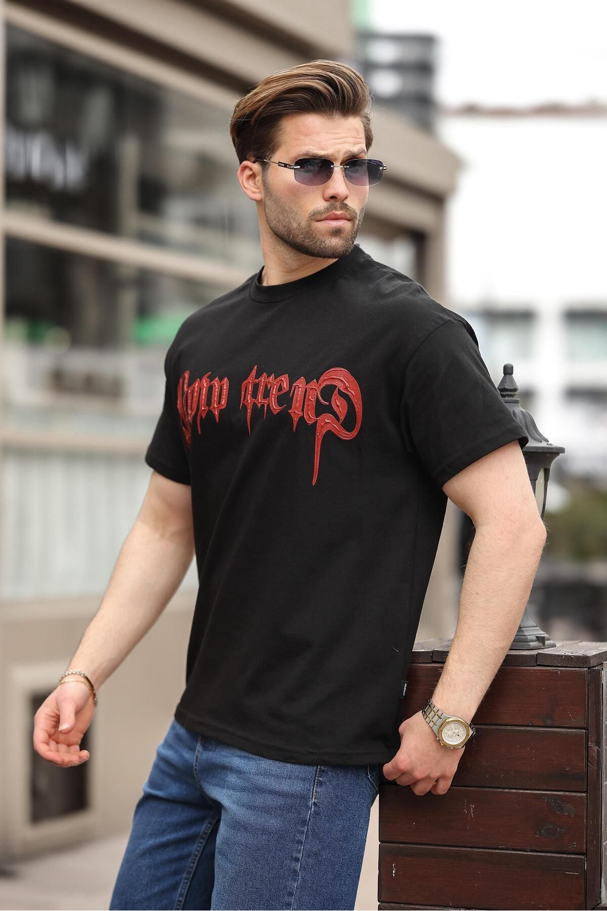 Madmext Siyah Baskılı %100 Pamuk Erkek T-shirt E7141