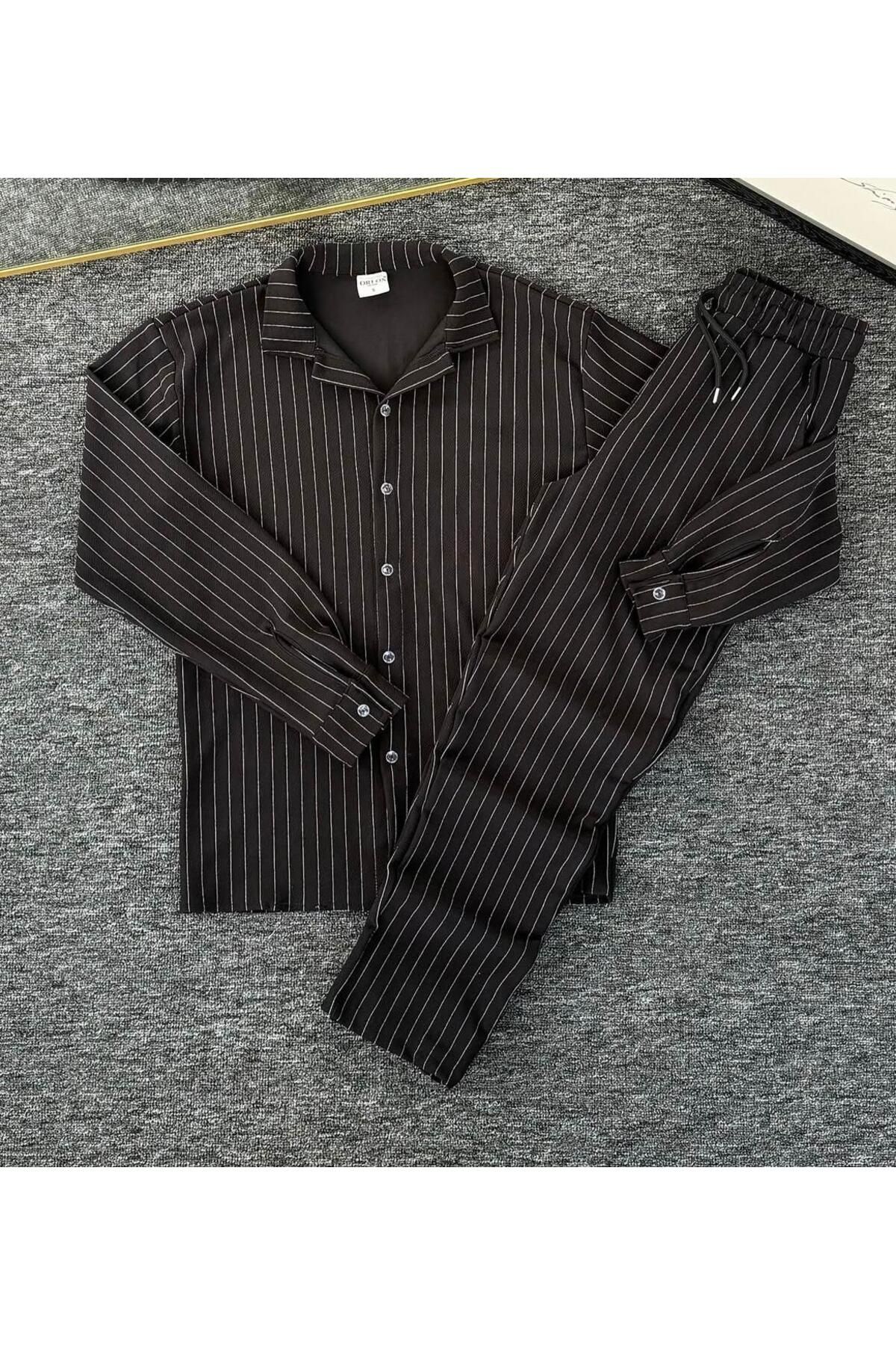 COMANCHERO Erkek ZR Çizgili Oversize Gömlek-Pantolon Alt Üst Takım