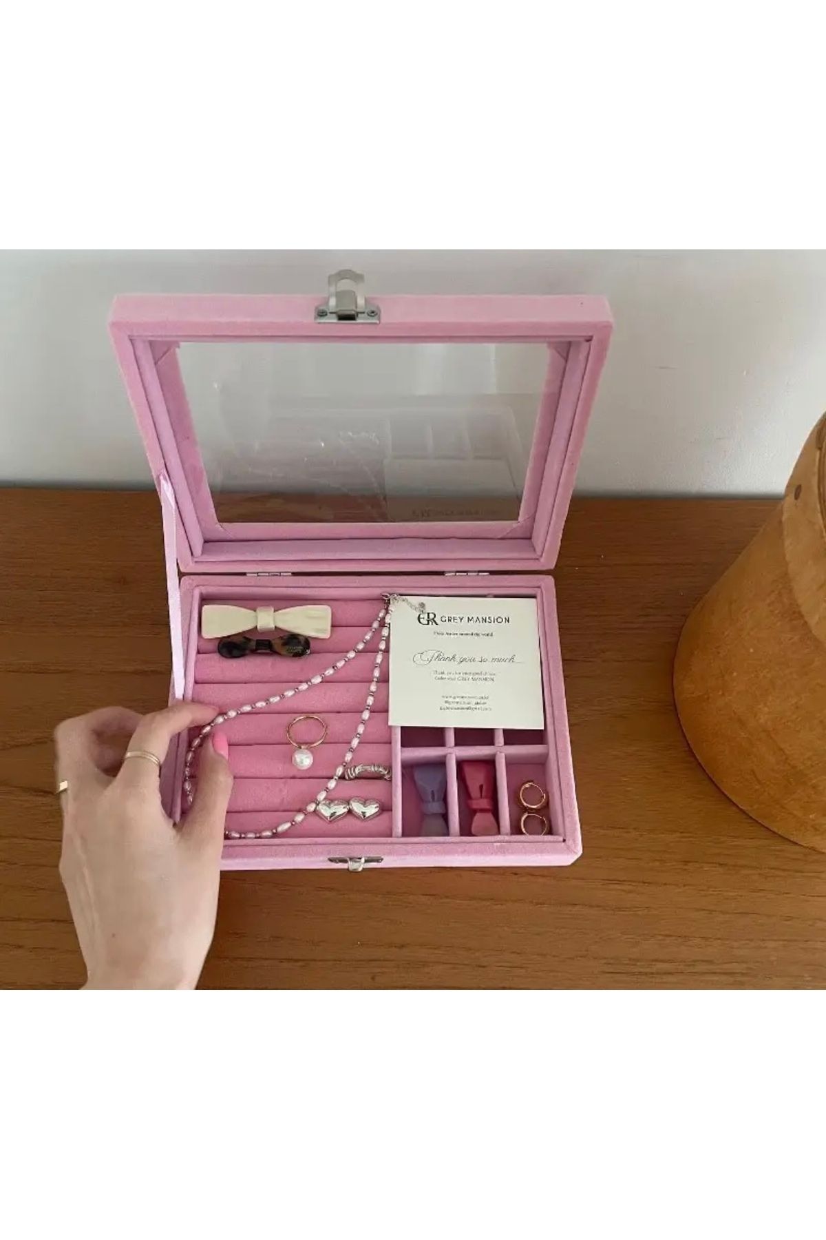 teknotrust 20x15x5,5 cm pembe modern takı kutusu, düzenleyici ve mücevher saklama alanı