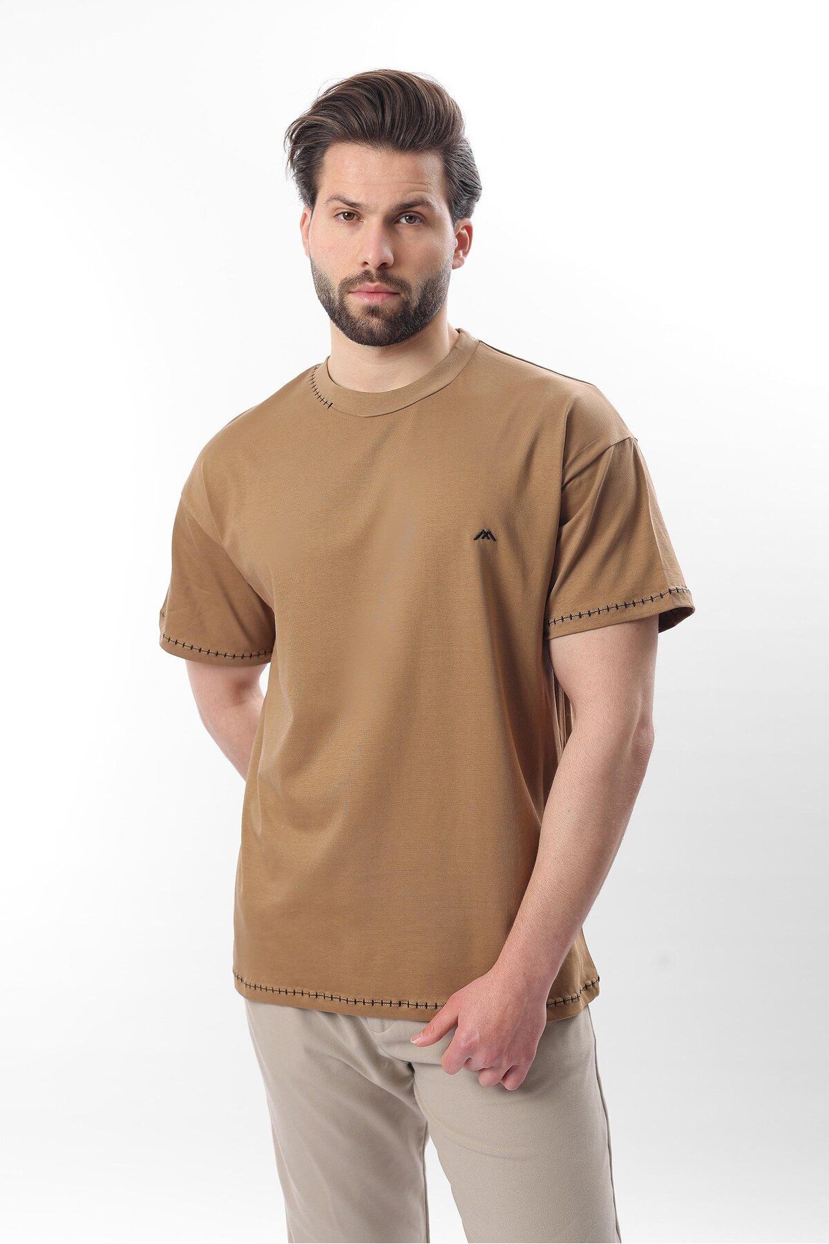 Madmext Kapuçino Nakış Detaylı Erkek T-shirt E7112