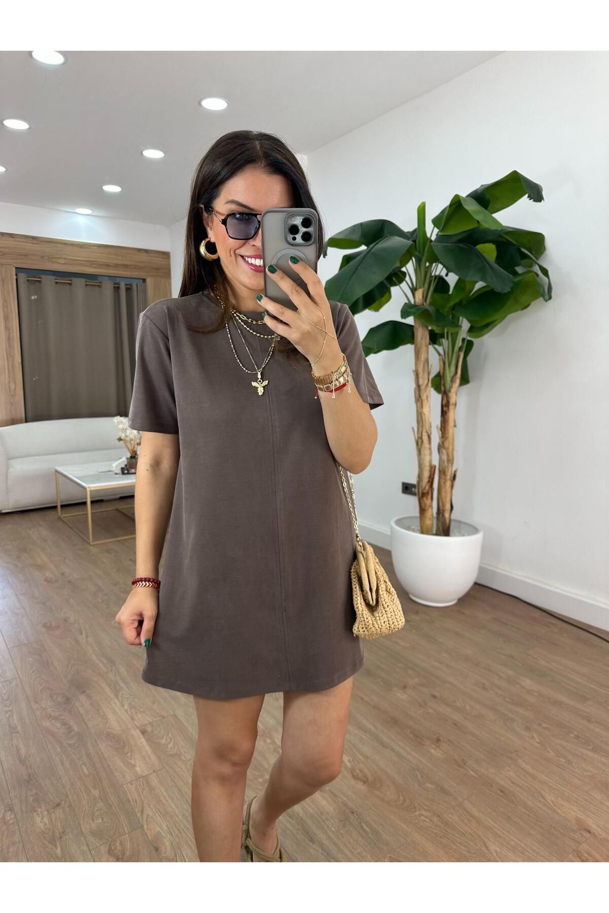 2she Basic Modal Mini Elbise - Kahverengi