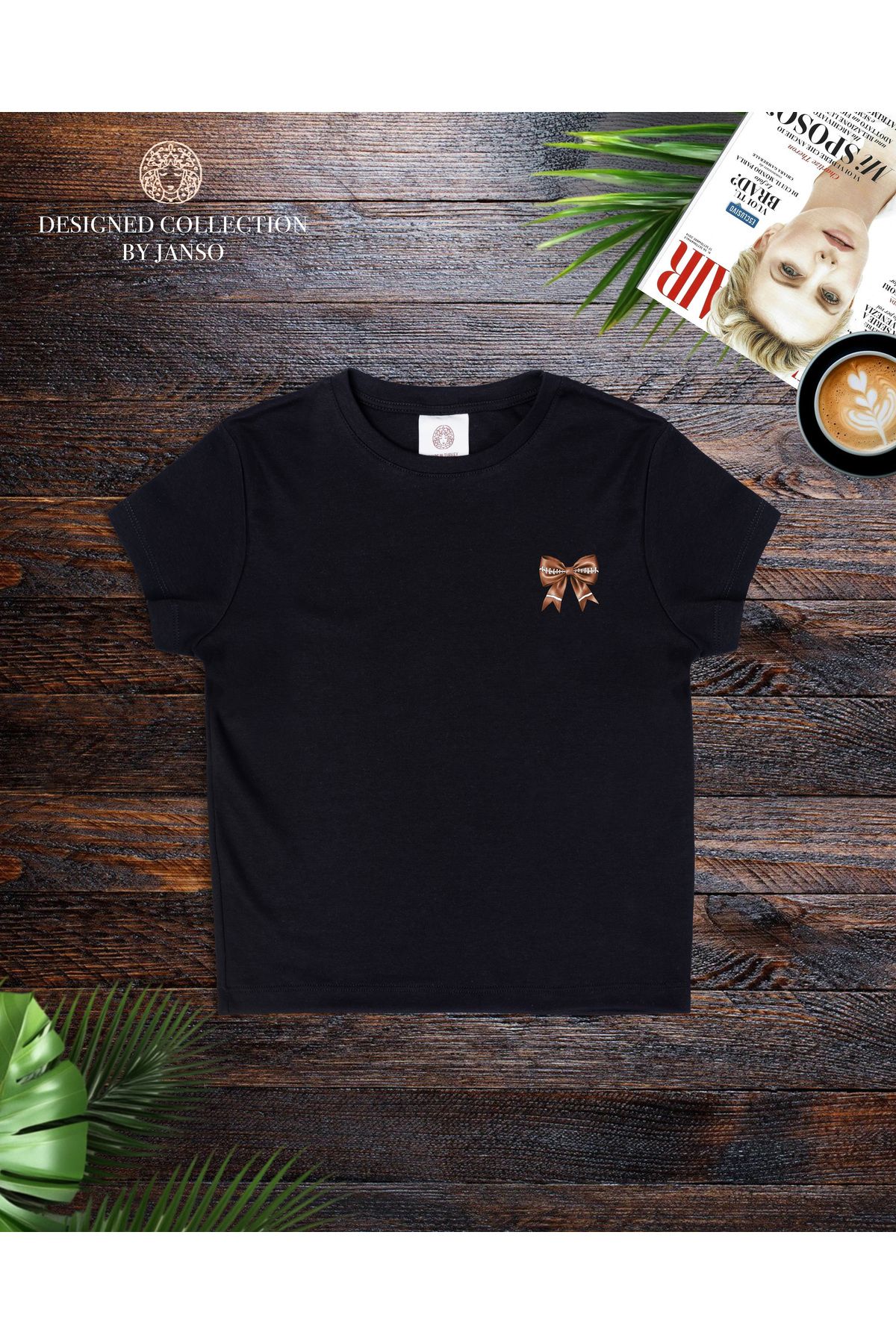 JANSO GROUP - KADIN KISA KOLLU CROP TSHIRT BASKILI