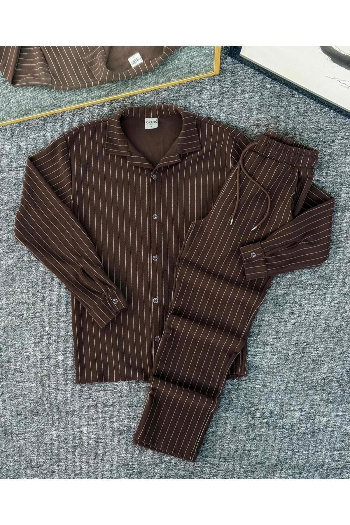 COMANCHERO Erkek ZR Çizgili Oversize Gömlek-Pantolon Alt Üst Takım