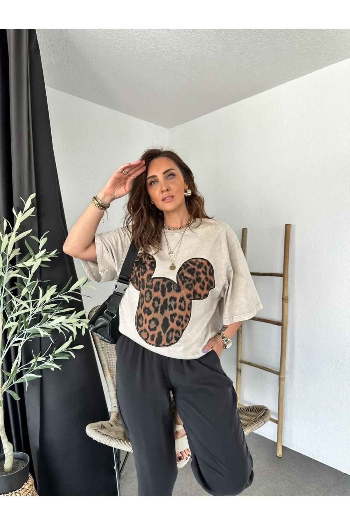 Zerrincan Giyim Taş Leopar Mickey Figürlü Tshirt