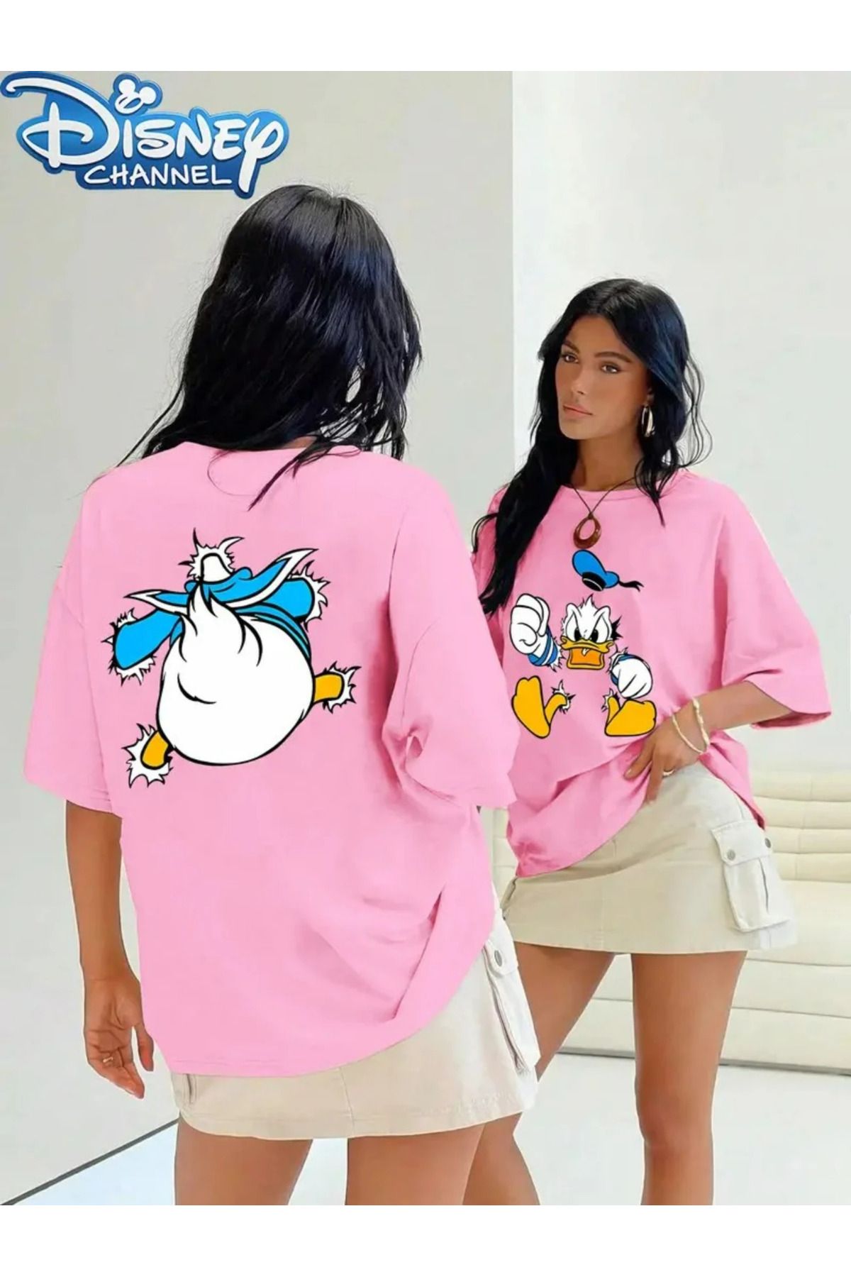New Shine Kadın Çift Taraflı Donald Duck Grafik Baskılı T-shirt