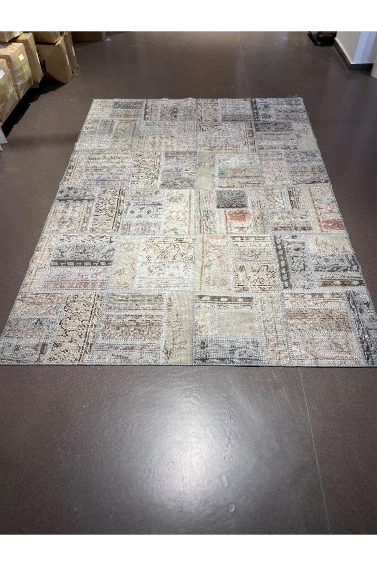 KOZZY HOME Patchwork El Yapımı Yün Halı Vintage El Dokuma %100 Kök Boya Klasik Desenli Modern Halı (NO-200)