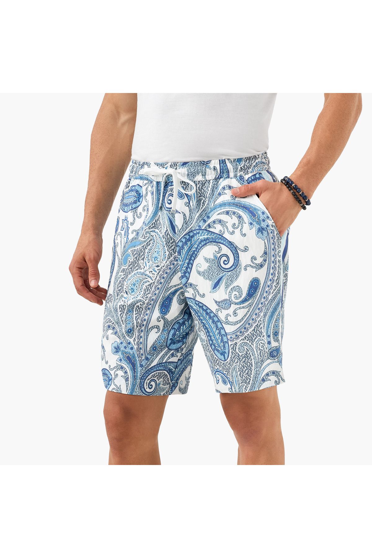 Iconic-Paisley Print Shorts with Drawstring Closure and Pockets 1