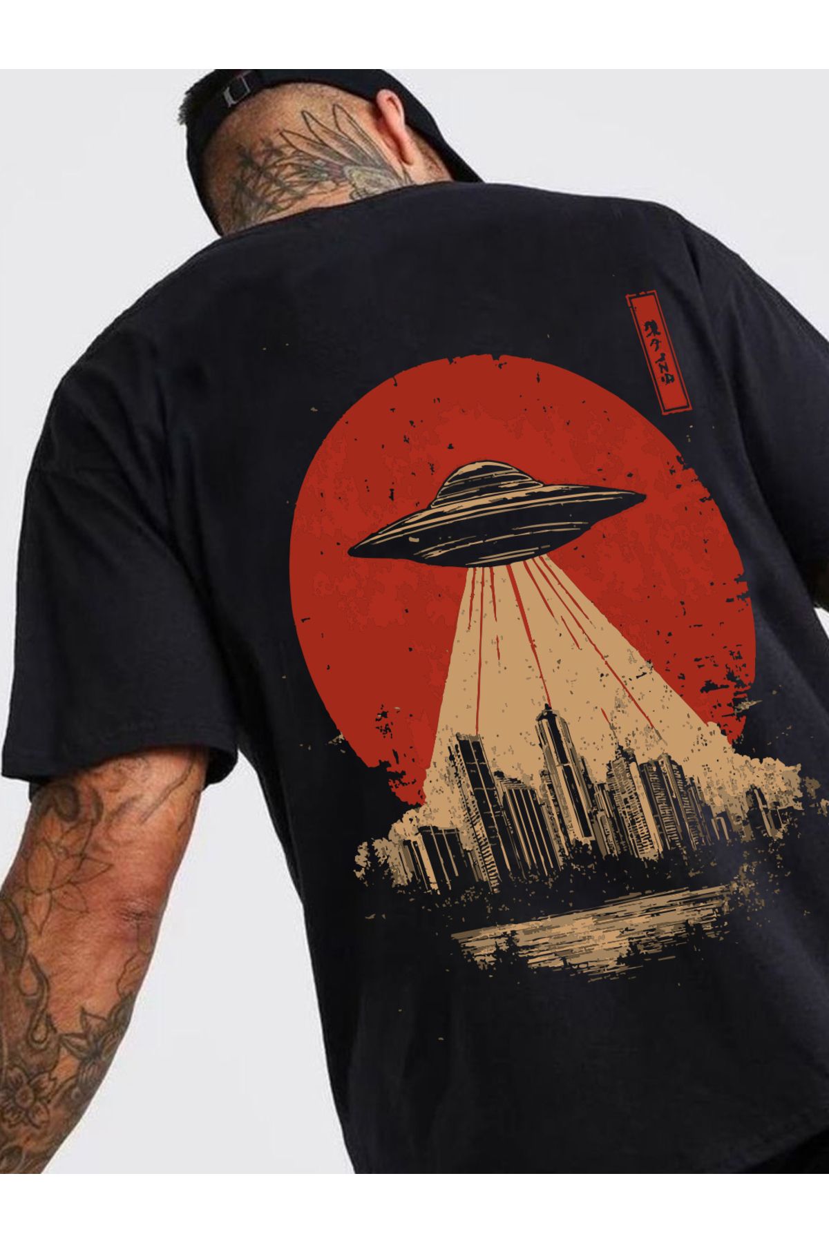 Plaza Butik Unisex Space Ship Baskılı Oversize T-shirt