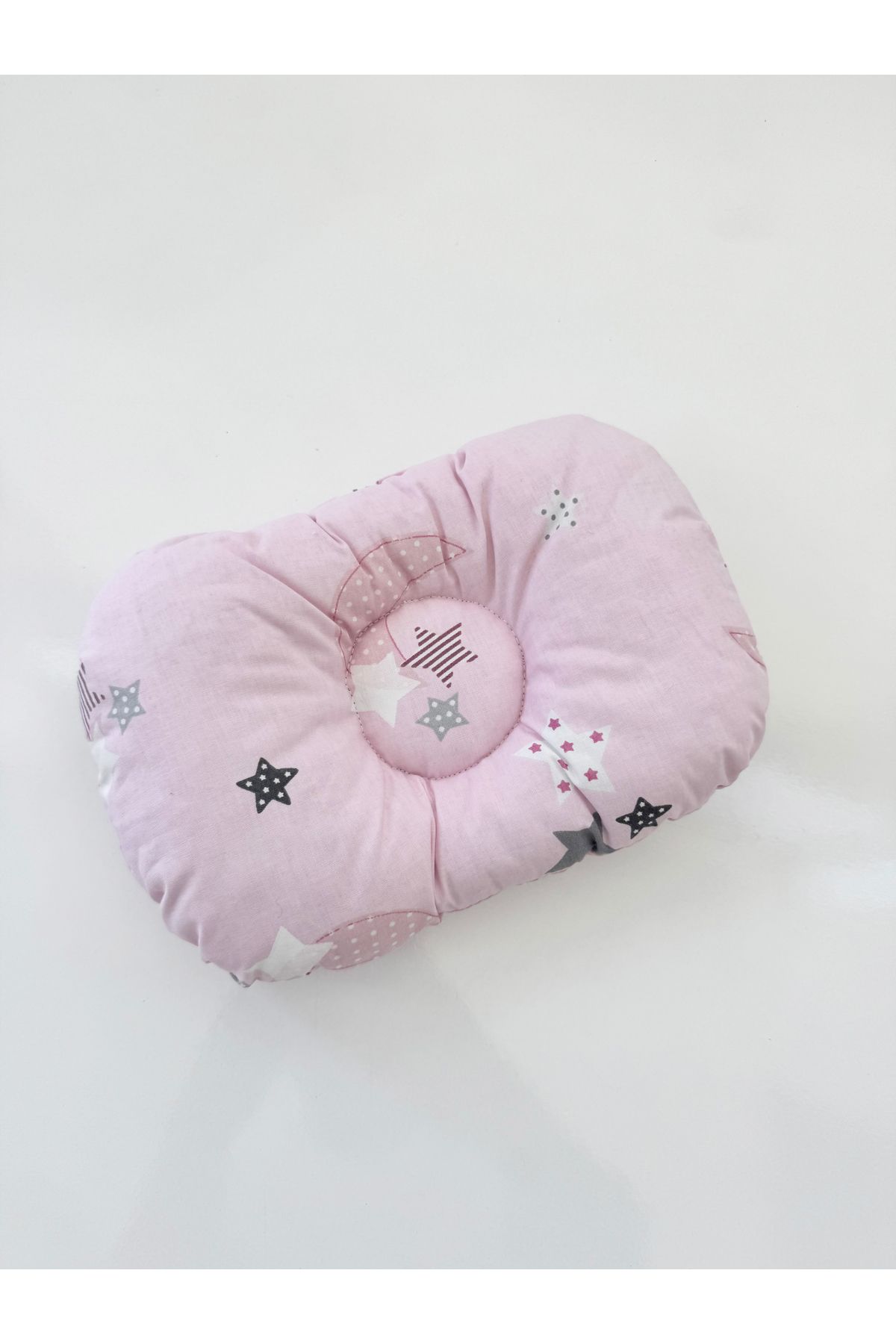 Jaju Baby Pudra pembe Yıldız Desen Kumaş Bebek Yastığı Düz Kafa Sendorumu Önleyici Yastık