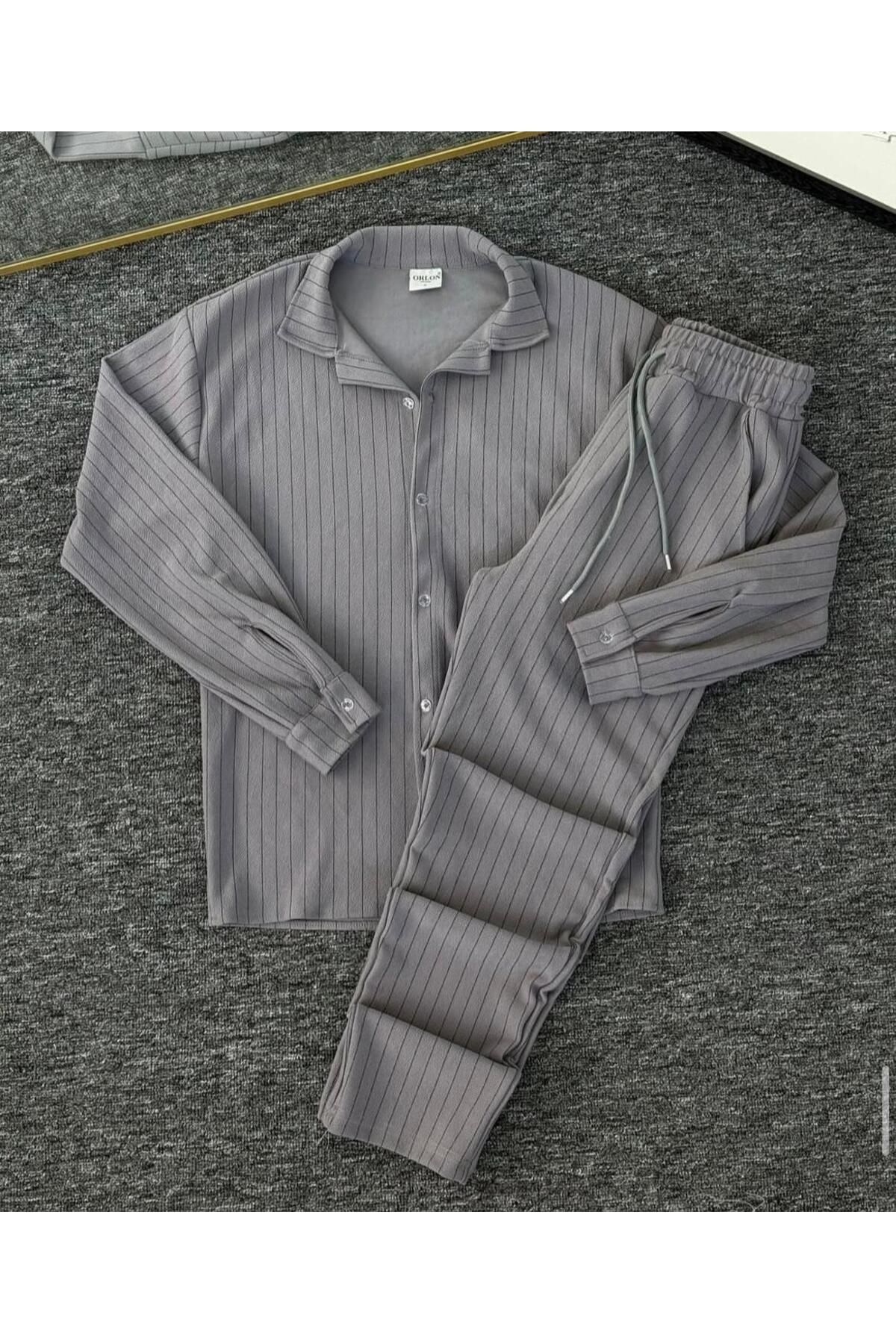 COMANCHERO Erkek ZR Çizgili Oversize Gömlek-Pantolon Alt Üst Takım