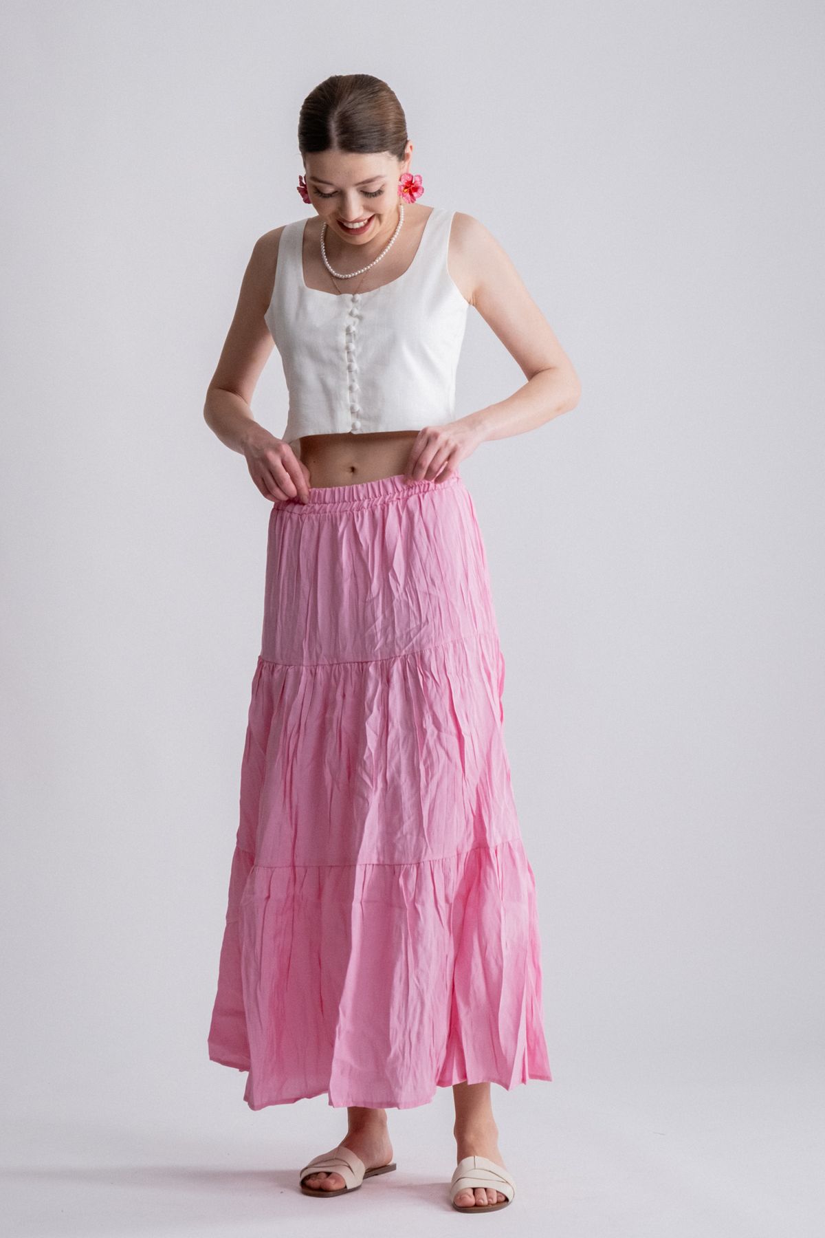 SEPANU COLLECTION Kadın Pembe Volanlı Kırışık Etek