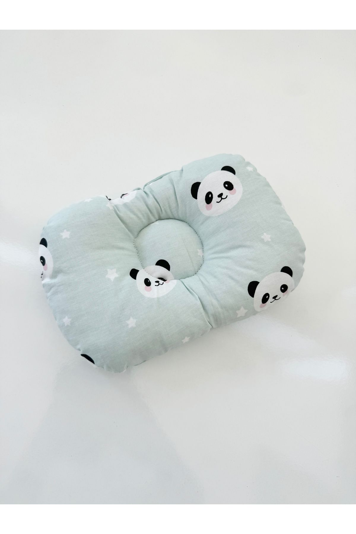 Jaju Baby Yeşil Panda Desen Kumaş Bebek Yastığı Düz Kafa Sendorumu Önleyici Yastık