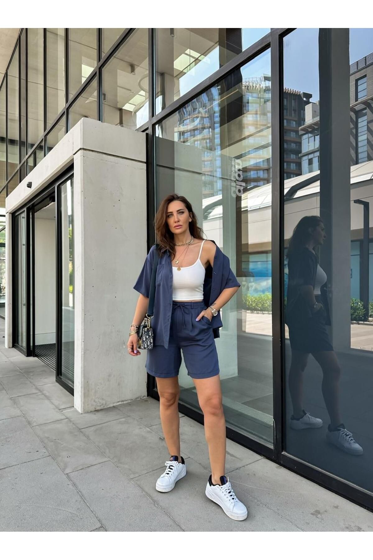 Zerrincan Giyim Lacivert Gömlek Şort Marka Model Takım